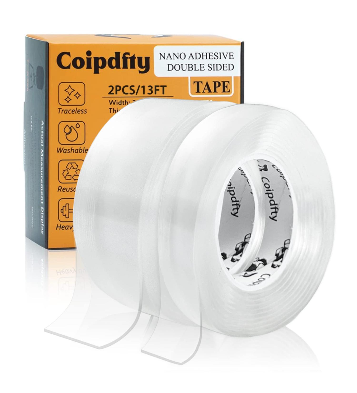 Double Sided Tape Heavy Duty Removable Mounting Tape Picture Hanging Strips Poster Tape for Walls Adhesive Transparent Tape for Carpet Rug Household O2Rolls(1.18inx6.5ft+0.39inx6.5ft) - Buy Online on GoSupps.com
