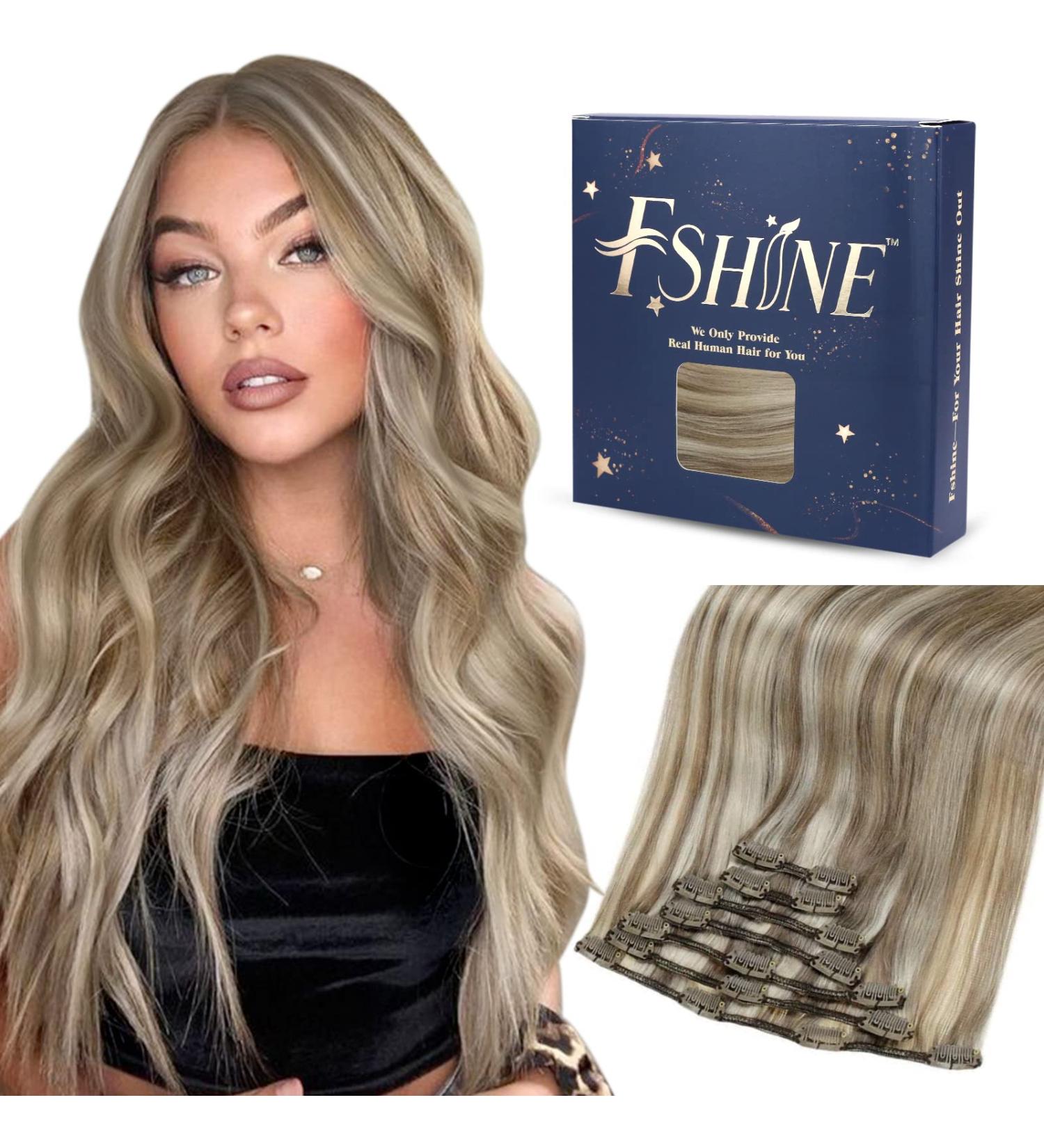 Buy FSHINE Blonde Clip-In Hair Extensions - 120g 7pcs Ash Brown & Platinum Blonde Highlights Seamless PU 45cm #8P60 - International Shipping Available - Buy Online on GoSupps.com
