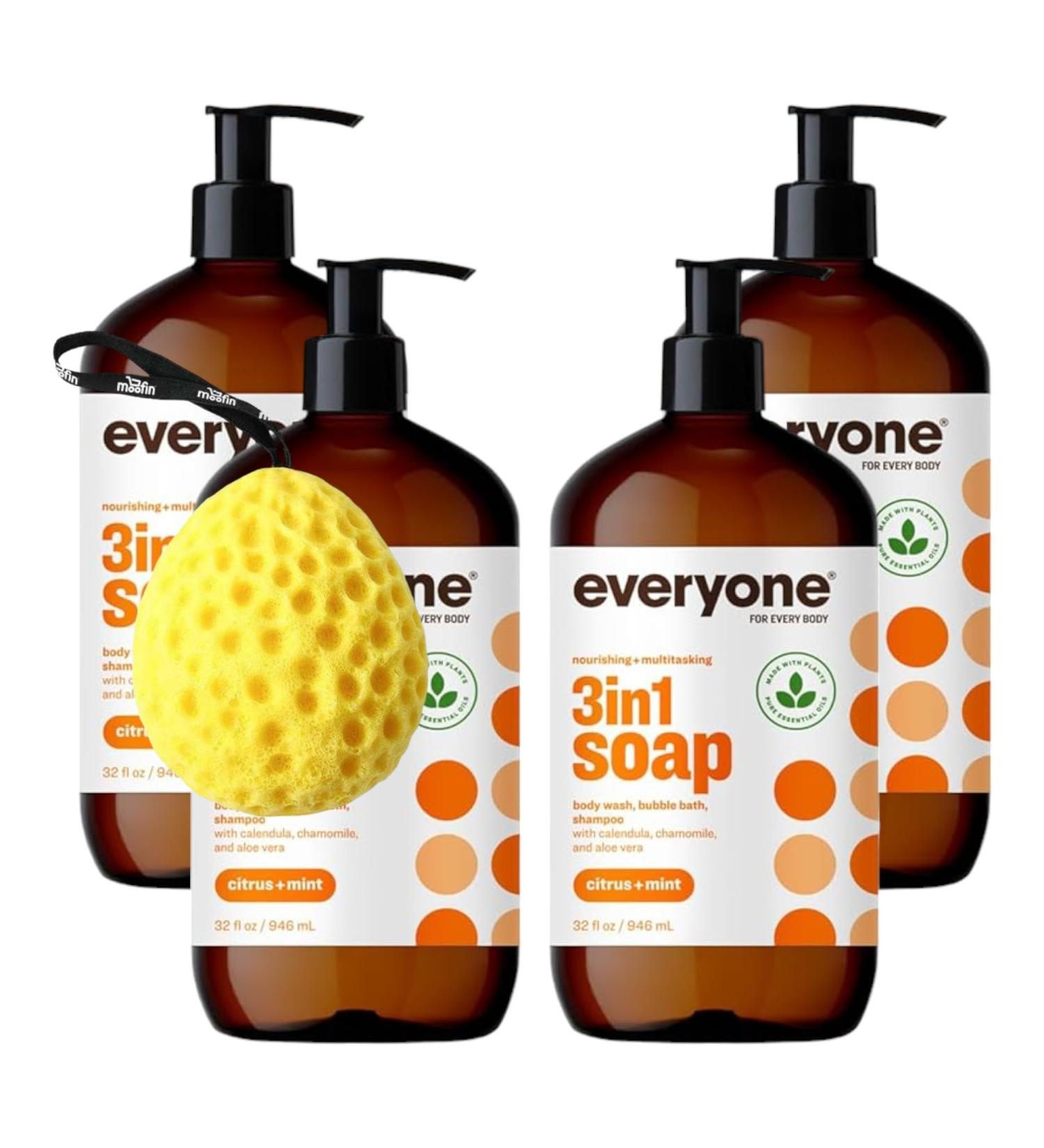 3 in 1 Citrus & Mint Soap | Versatile Shampoo Body Wash Bubble Bath - Natural Ingredients | Pack of 4 | 32 oz | Refreshing Essential Oils - Buy Online on GoSupps.com