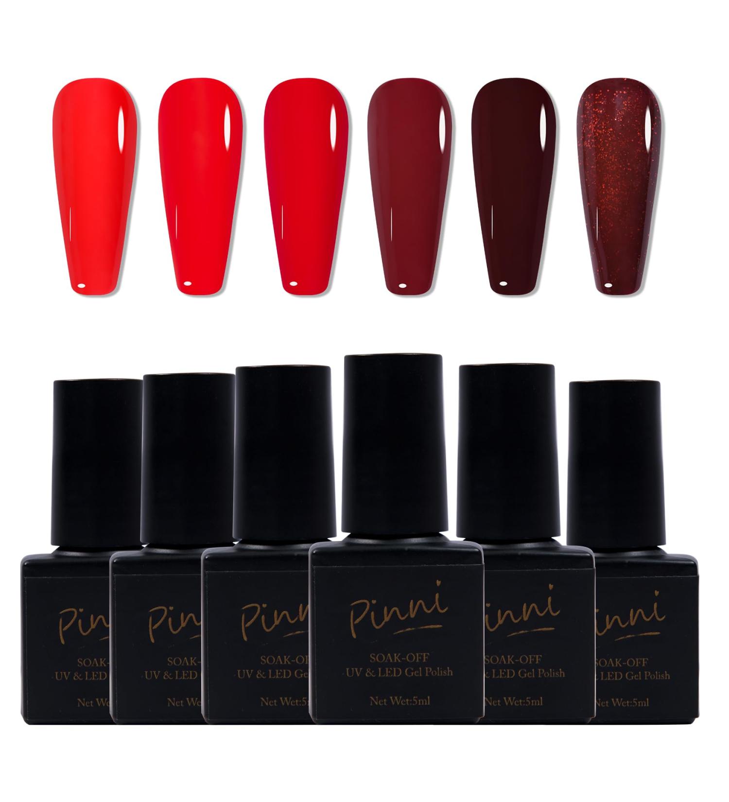 Gel Nail Polish Set 6 Colors Bright Red Burgundy Dark Glitter Red Soak-Off UV/LED Nail Polish Gel for Home Salon DIY Nail Art 5ML - Buy Online on GoSupps.com
