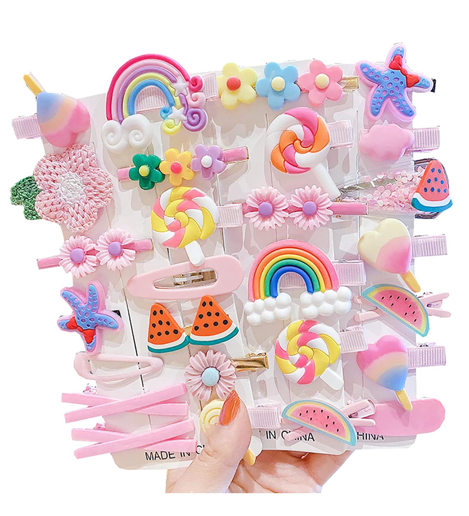 28-Piece Rainbow Hair Clip Set for Girls | Cute Animated Clips for Teens & Babies | Perfect Birthday Gift - Buy Online on GoSupps.com