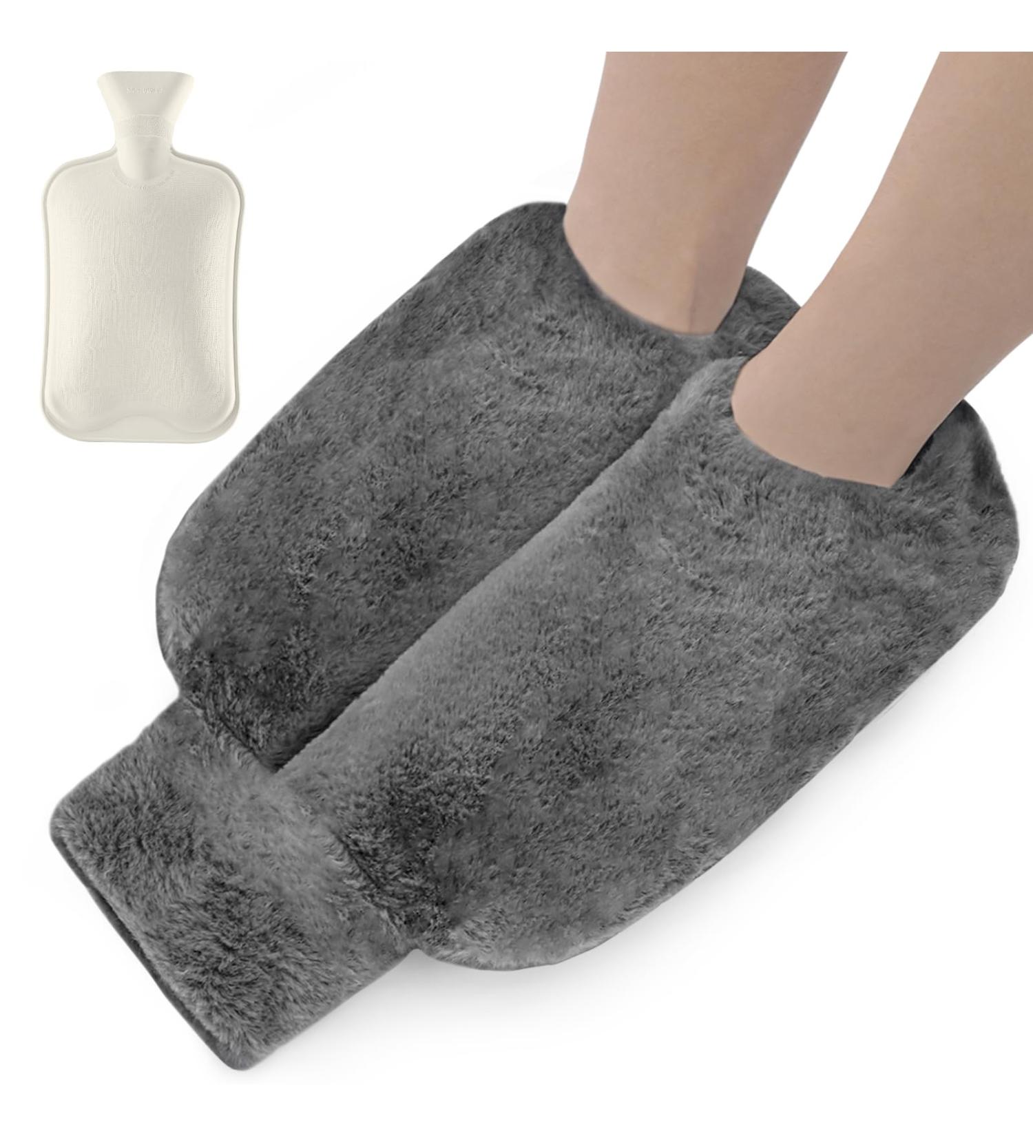 Mokani 2-in-1 Foot Warmer | Electric-Free Heating | Soft Flannel Cover & 2L Rubber Hot Water Bottle for Pain Relief | Perfect for Men & Women | Gray 40x35cm - Buy Online on GoSupps.com