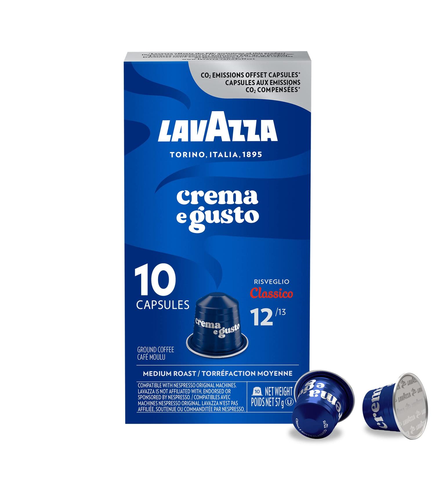 Lavazza Crema E Gusto Medium Roast Coffee Capsules Compatible with Nespresso Original Machines creamy coffee chocolate hints wood and spice aftertaste (10 Count) Pack of 1 - ( Packaging May Vary ) Crema e Gusto 10 count (Pack of 1) - Buy Online on GoSupps.com