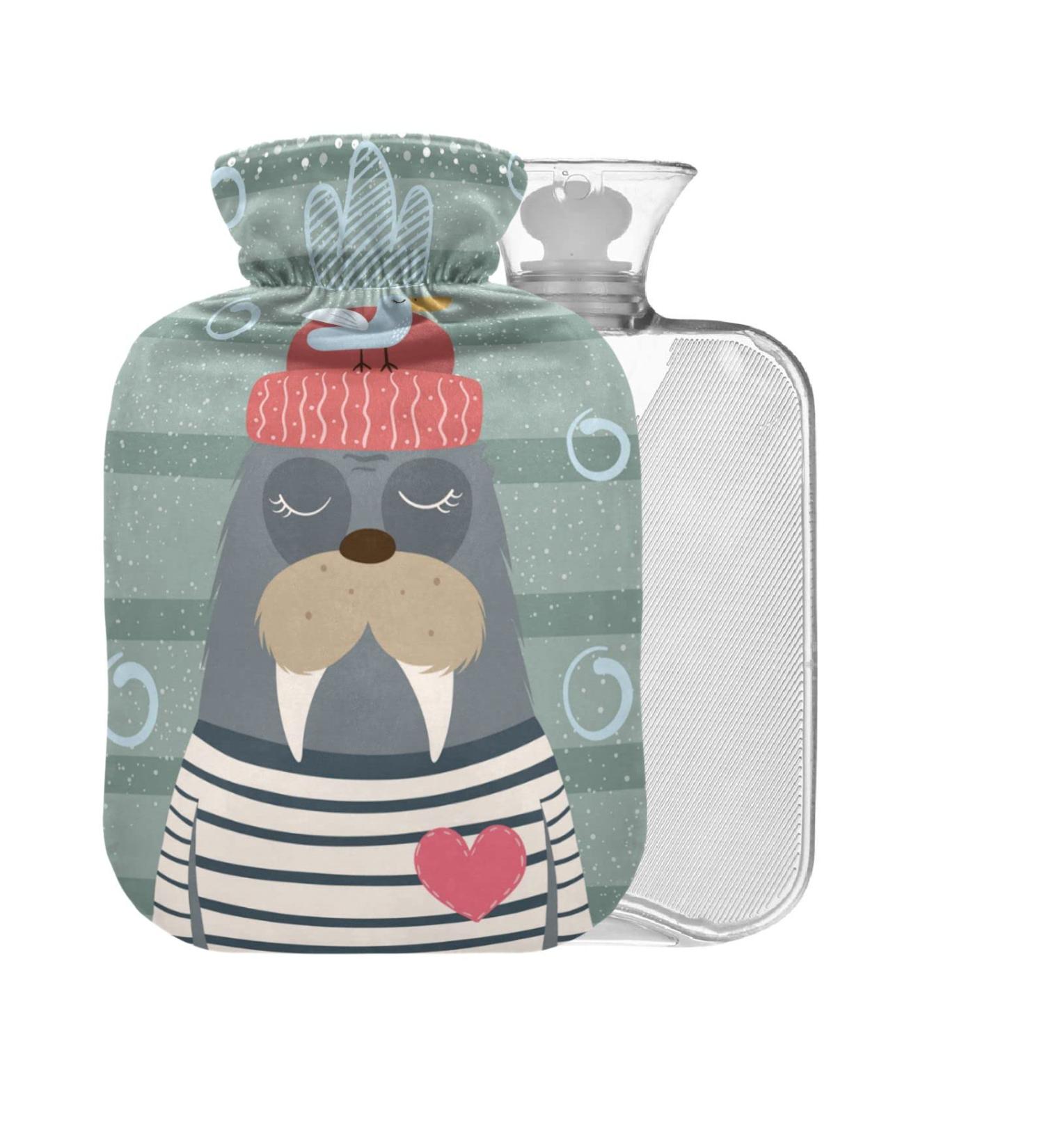 Hot Water Bottle with Cover 2L - BPA Free Walrus Design for Pain Relief & Cramps | International Shipping - Buy Online on GoSupps.com