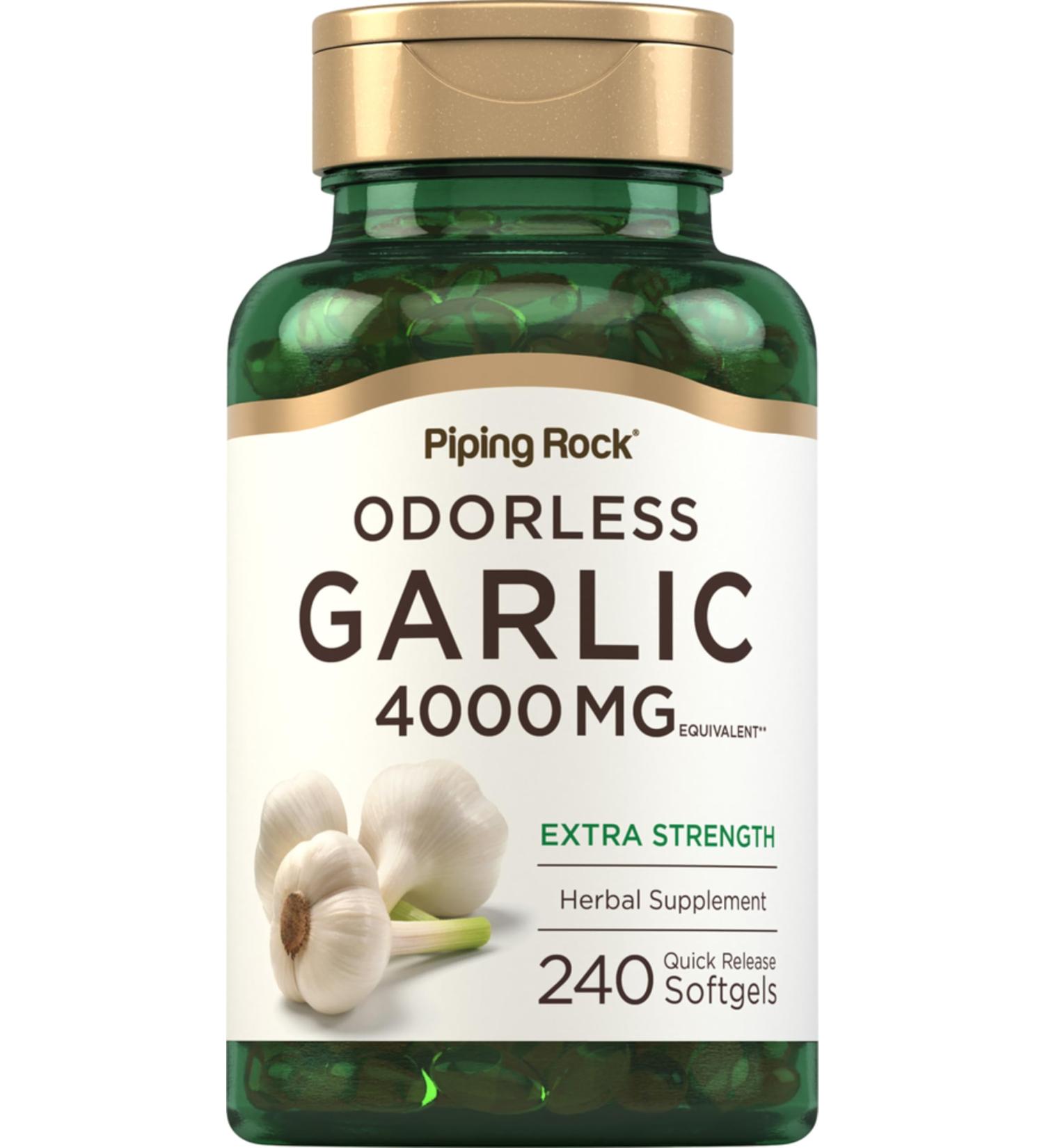 Piping Rock Odorless Garlic Softgels | 4000mg | 240 Count | Extra Strength | Non-GMO Gluten Free Herbal Supplement - Buy Online on GoSupps.com