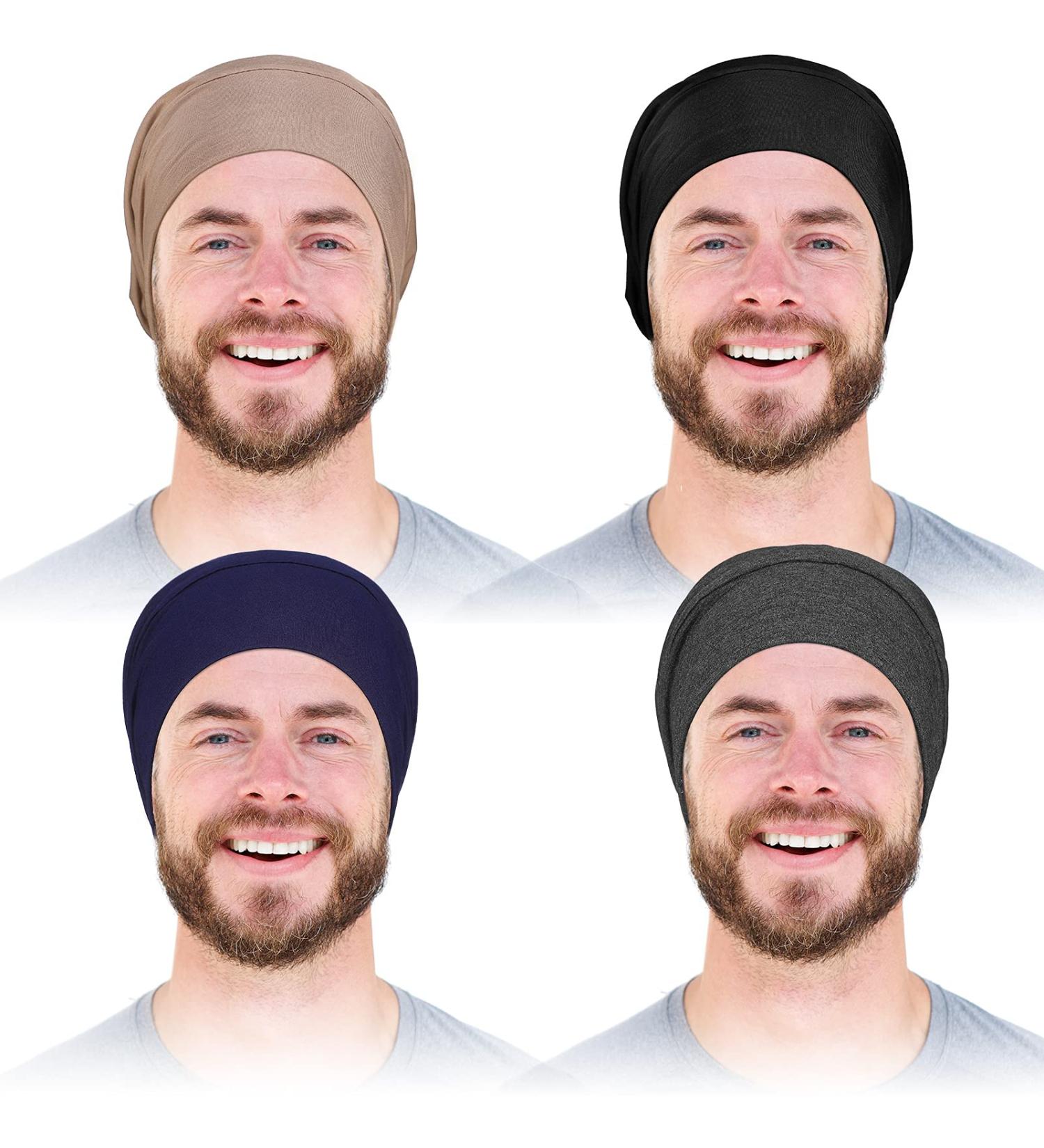 4-Piece Satin Lined Hair Cover Set | Adjustable Satin Sleep Bonnet for Men | Stay-On, No Fading Cap in Black, Dark Blue, Camel, Dark Gray - Buy Online on GoSupps.com