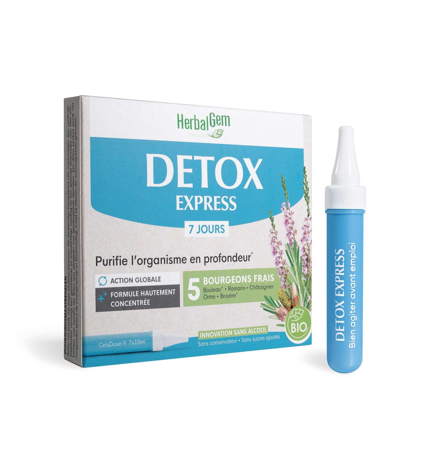 HERBALGEM - Detox Express 7 Days - Purifies The Body In Depth - Food Supplement Gemmotherapy - Highly Concentrated Formula - Global Action - 5 Fresh Buds - Organic - 7x10ml - Buy Online on GoSupps.com