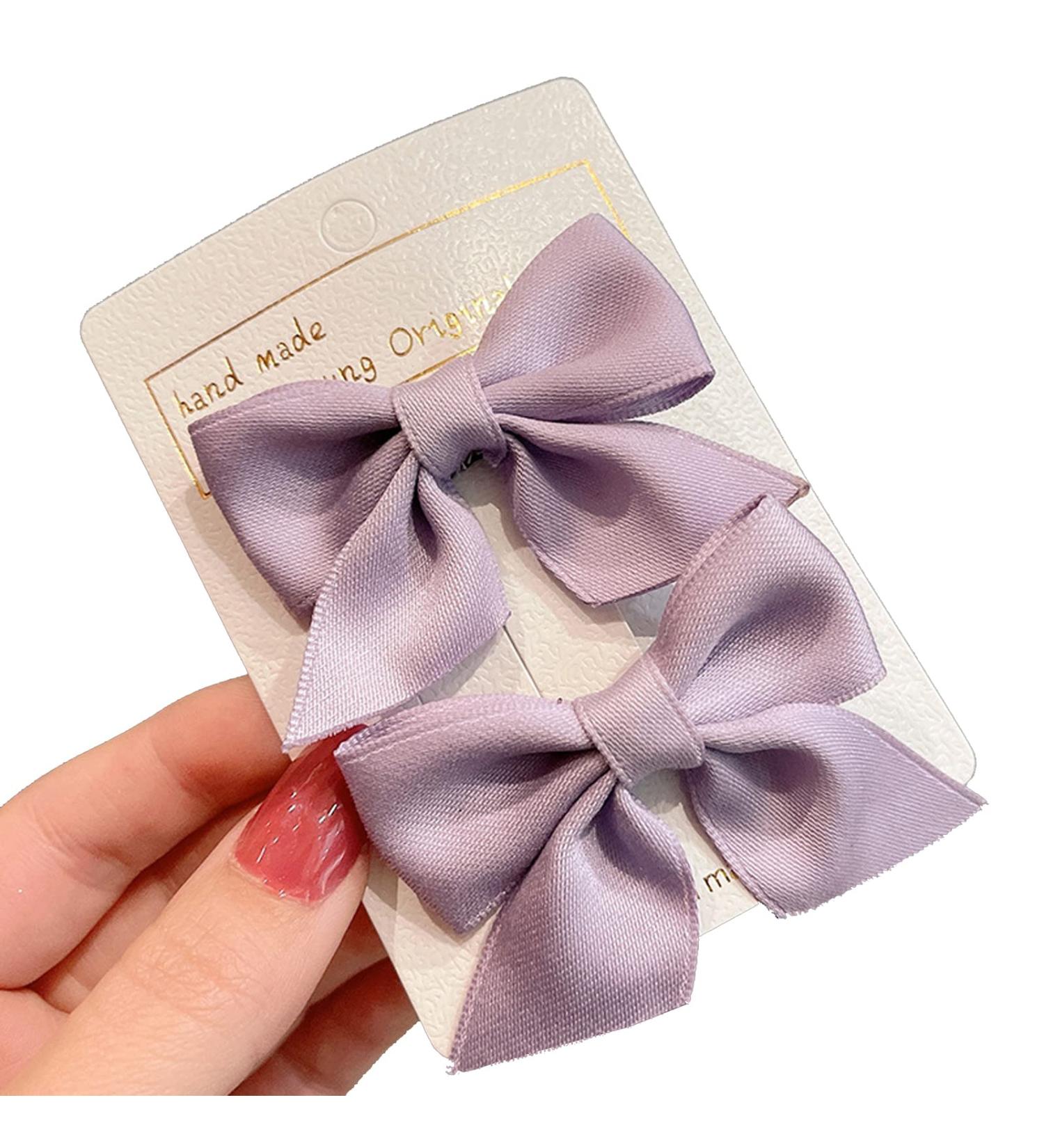 KERTFGOKU Cotton Hair Bows Clips for Girls - 2 PCS Non Slip Hair Ribbon for Baby Girls, Toddlers & Kids in Purple - Infant Hair Accessories - Buy Online on GoSupps.com
