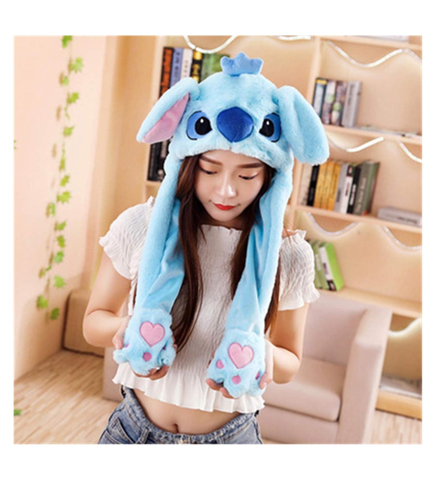 Cute Plush Rabbit Jumping Hats for Girls & Women - Fuzzy Winter Caps - Stitch Blue - Kids 30x50cm - Buy Online on GoSupps.com