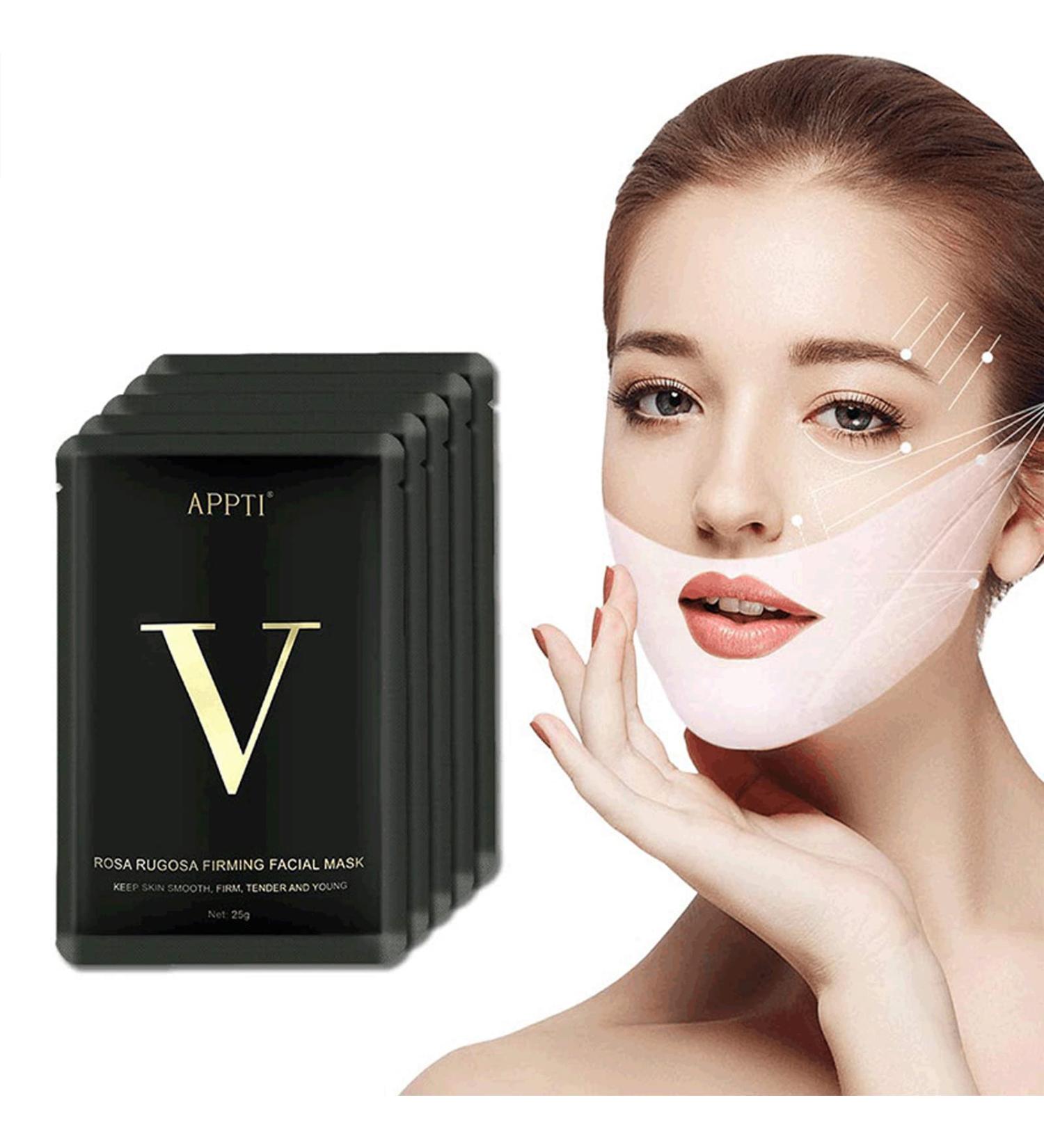 APPTI Double V Shape Chin Reducer Face Lifting Mask Firming Tightening Facial Mask Chin Up Patch V Line Lifting Mask for Women Men Face and Neck Slimmer 5 Pieces - Buy Online on GoSupps.com