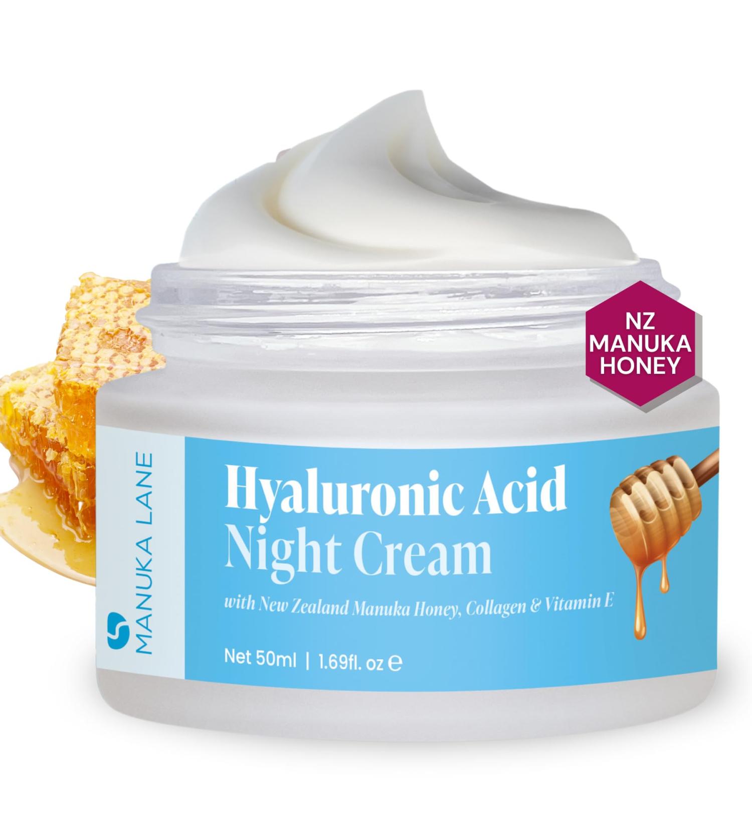 Hyaluronic Acid Night Cream for Face and Neck with Collagen Manuka Honey Plant Extracts & Vitamin E | Plant Based Formula | Carefully formulated to keep your skin healthy! - Buy Online on GoSupps.com
