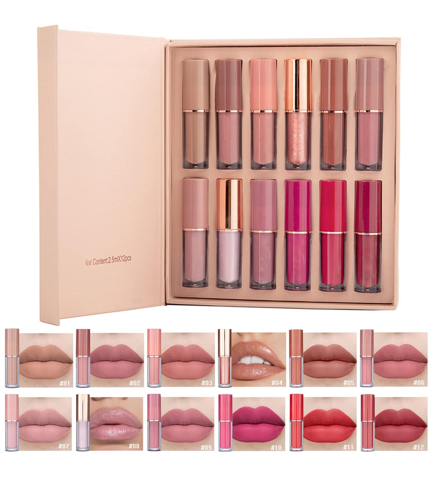 12 Colors Velvet Matte Liquid Lipstick Set - Long Lasting Waterproof & Non-Stick Cup Lip Makeup for Women - Buy Online on GoSupps.com