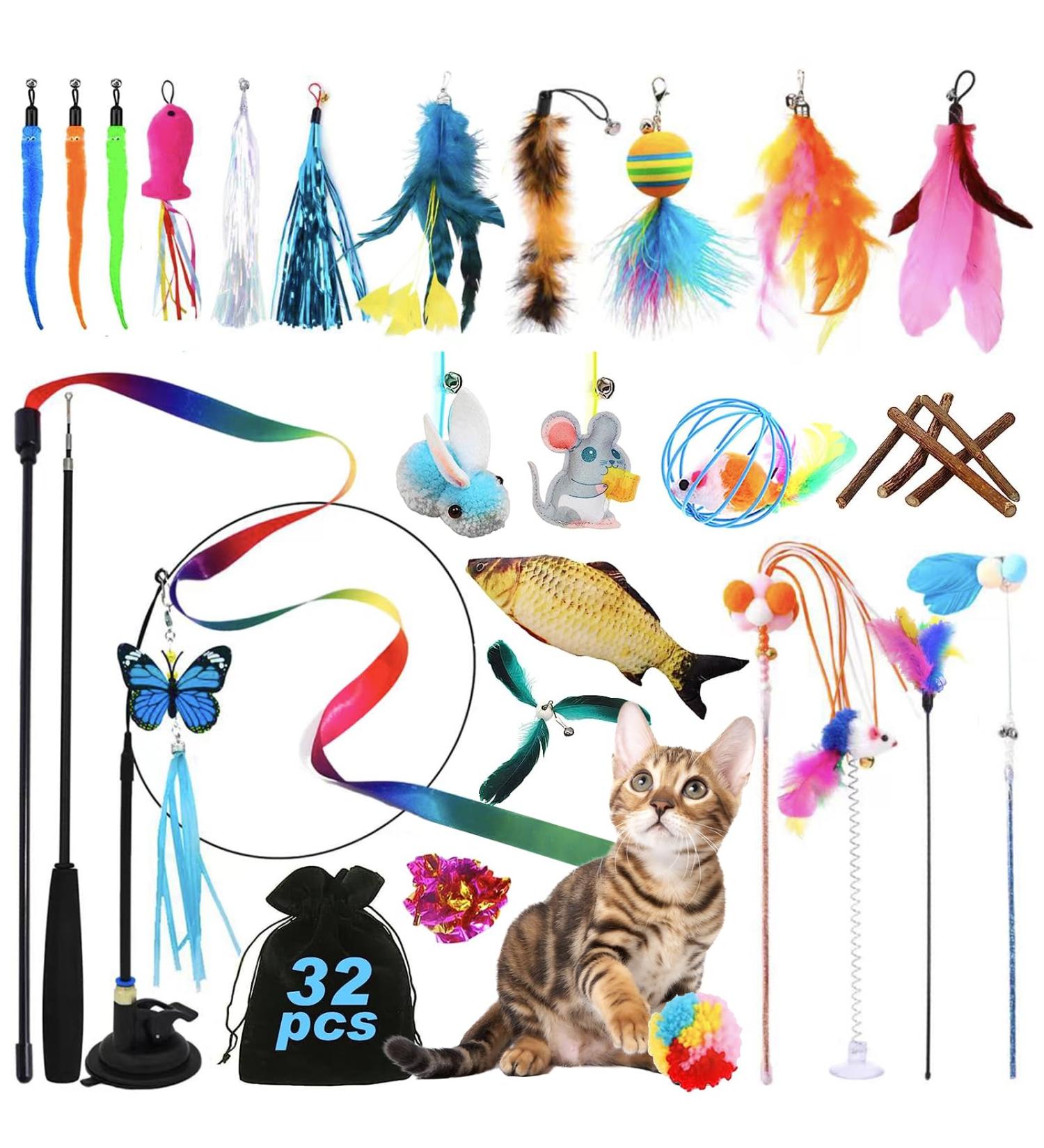 Shop Tavada Cat Toys: 32 Interactive Cat Toys with Springs & Suction Cup - Perfect for International Shipping! - Buy Online on GoSupps.com