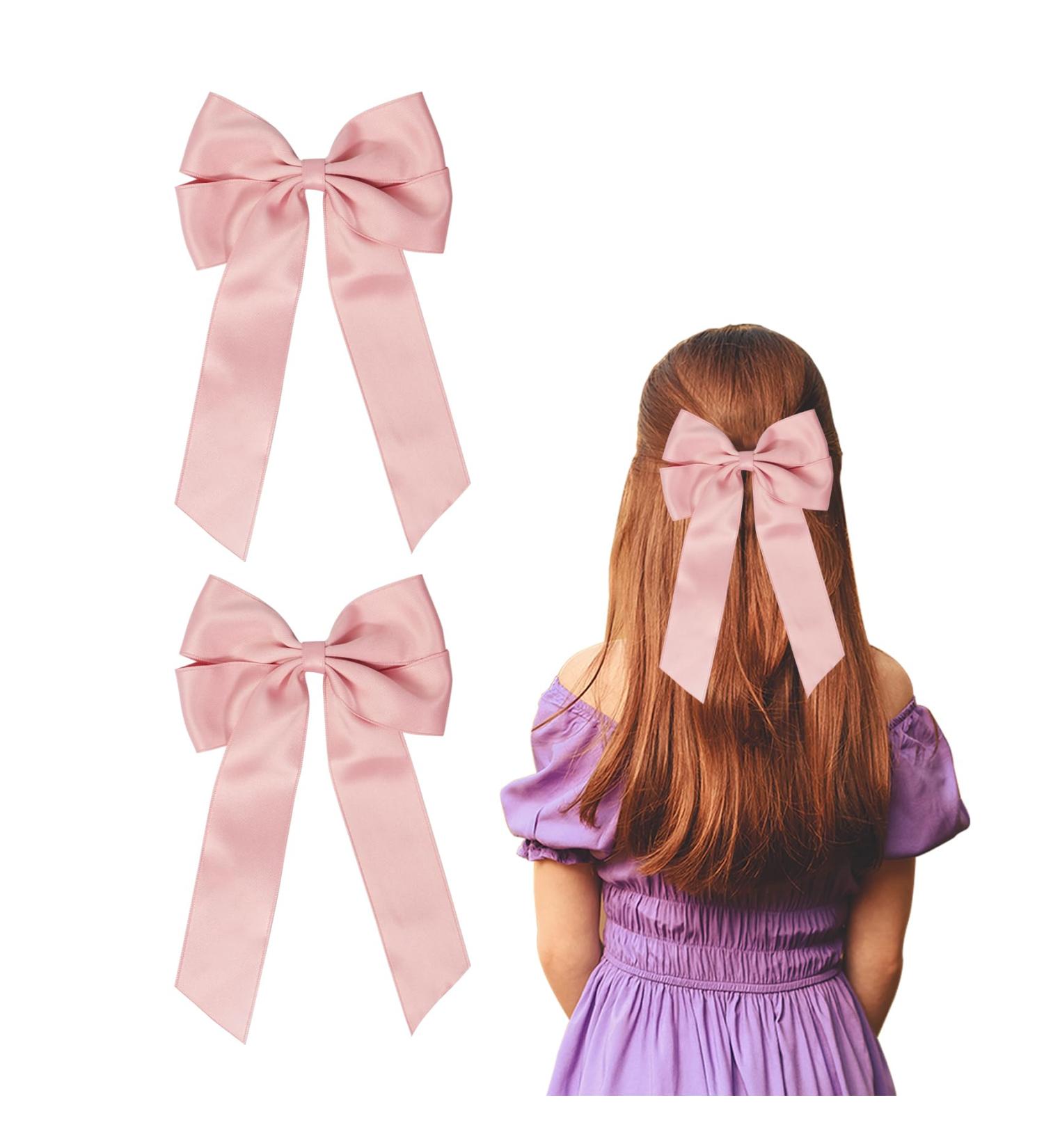2 Pack Bow Hair Clips Pink Hair Bows for Women Girls Large Bow Clips Hair Barrette Hair Accessories - Buy Online on GoSupps.com