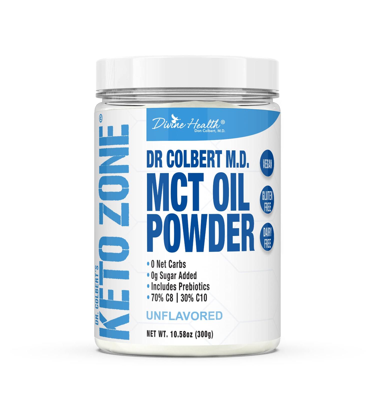 Dr. Colbert's Keto Zone MCT Oil Powder - Unflavored | 70% C8 30% C10 | 0 Net Carbs | Gluten Free | 30 Day Supply - 300g - Buy Online on GoSupps.com