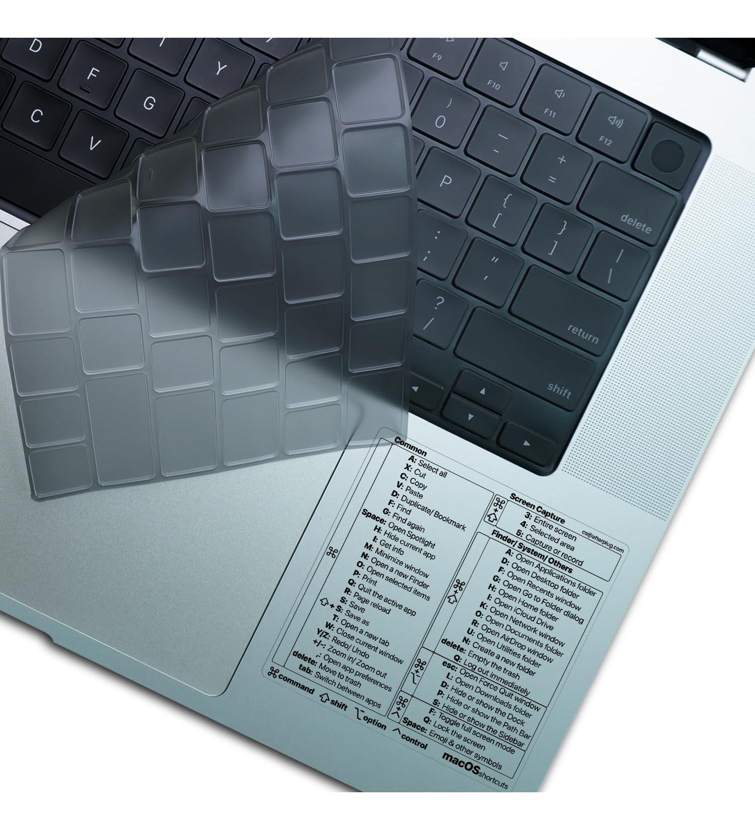 Afterplug MacBook Keyboard Cover (EU ISO Layout) + Mac OS Shortcuts Sticker Ultra Thin Keyboard Protector for M2 MacBook Air 13" 15" and M1 M2 M3 MacBook Pro 14" 16" Tinted - Buy Online on GoSupps.com