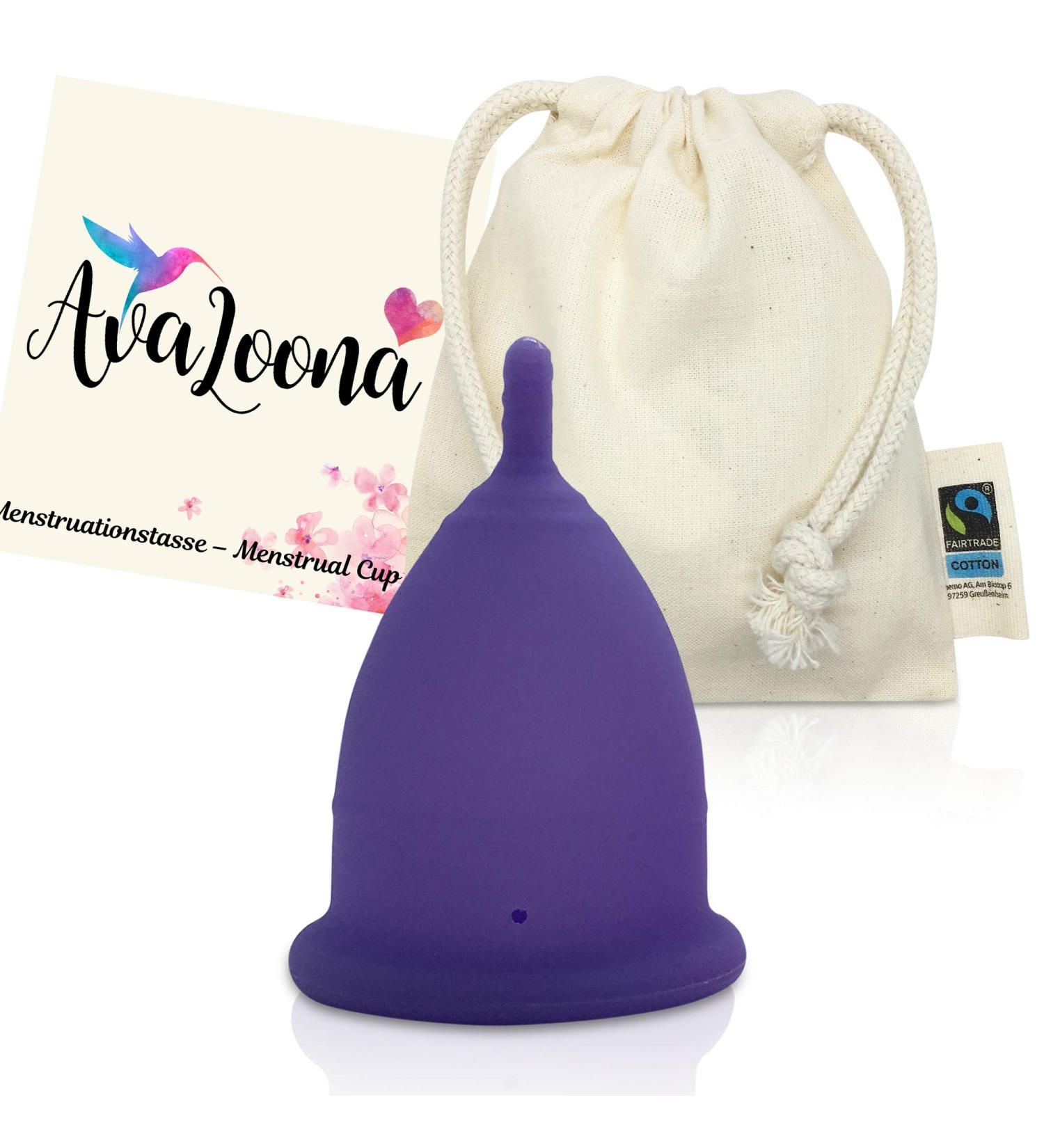 AvaloonA Menstrual Cup - Small Purple | Made in Germany | Fairtrade Organic Cotton Bags | Hygienic Sustainable Vegan & Anti-Allergen - Buy Online on GoSupps.com