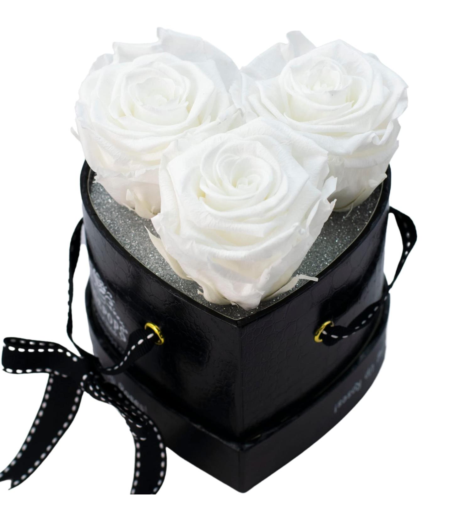 ROSEPOPS Pop-Up Three Preserved Real Roses - Three Scented Blooms Last One Year or Longer - Black Mock Croc Heart Shape Box (Marshmallow Fluff Roses) Marshmallow Fluff Black Croc - Buy Online on GoSupps.com