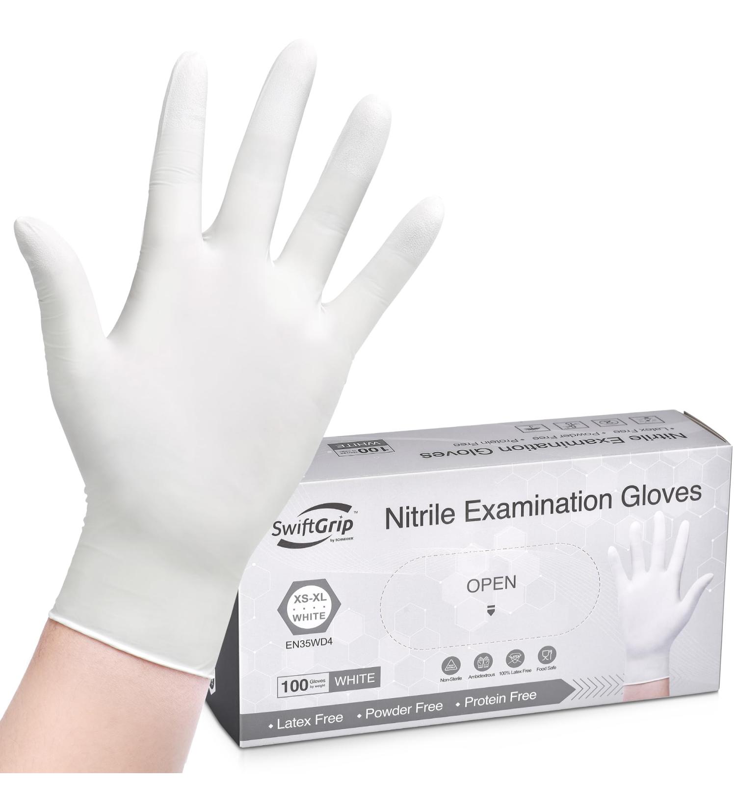 SwiftGrip Disposable Nitrile Exam Gloves 3-mil - Box of 100, Small, White, Latex-Free for Medical, Cleaning, Cooking, Esthetician - Food-Safe, Powder-Free, Non-Sterile - Buy Online on GoSupps.com