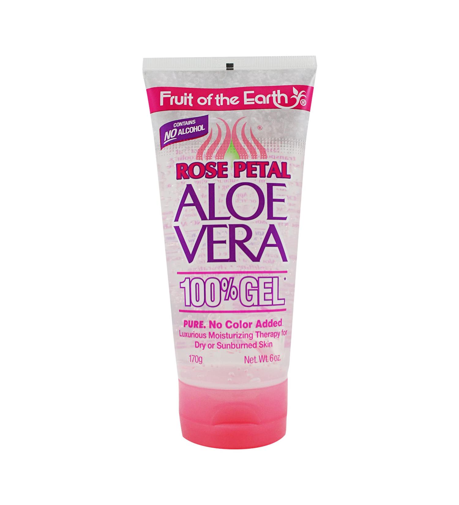 Fruit Of The Earth Aloe Vera 100% Gel With Rose Petal For Dry Or Sunburned Skin Alcohol Free 6 oz. (Pack Of 2)