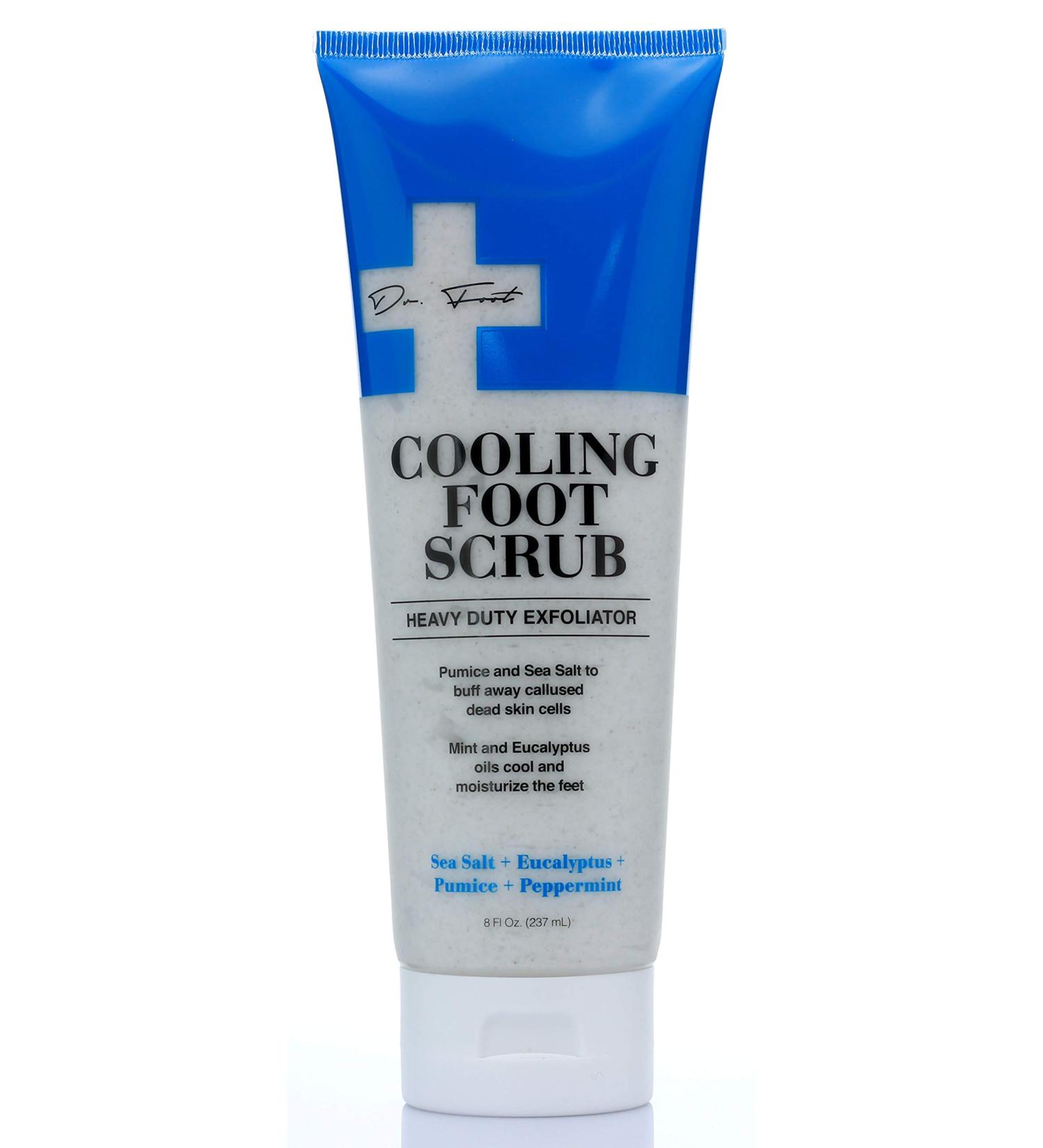Dr. Foot Cooling Foot Scrub for Dead & Dry Skin on Feet - Exfoliating Callus Remover with Sea Salt, Eucalyptus, Pumice & Peppermint - 8 fl oz - Buy Online on GoSupps.com