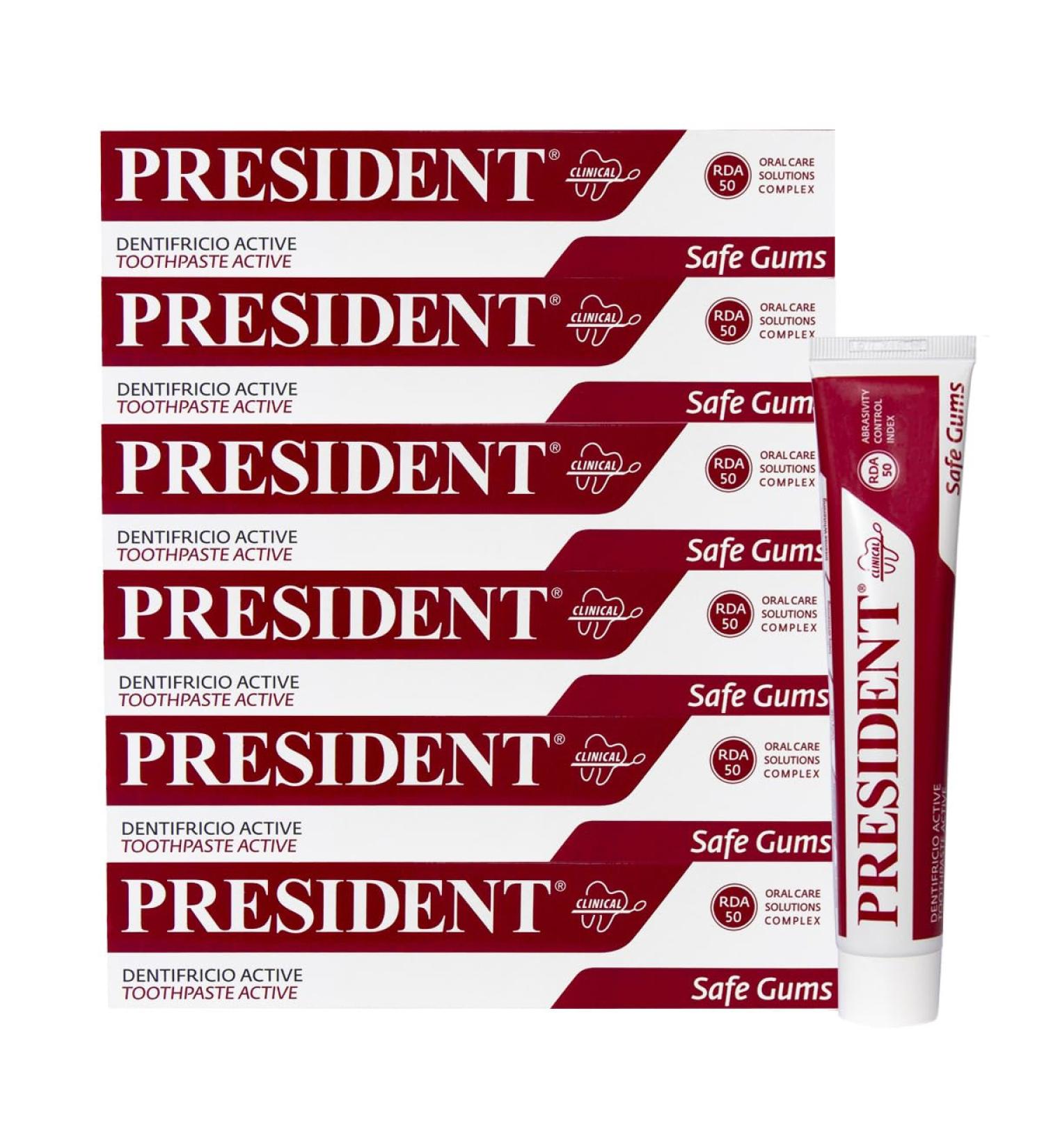  President President KIT 6 ACTIVE TOOTHPASTE Gum Activity. For irritated inflamed and periodontitis gums Astringent disinfectant action. RDA 50. 6 x 75 ml - Buy Online on GoSupps.com