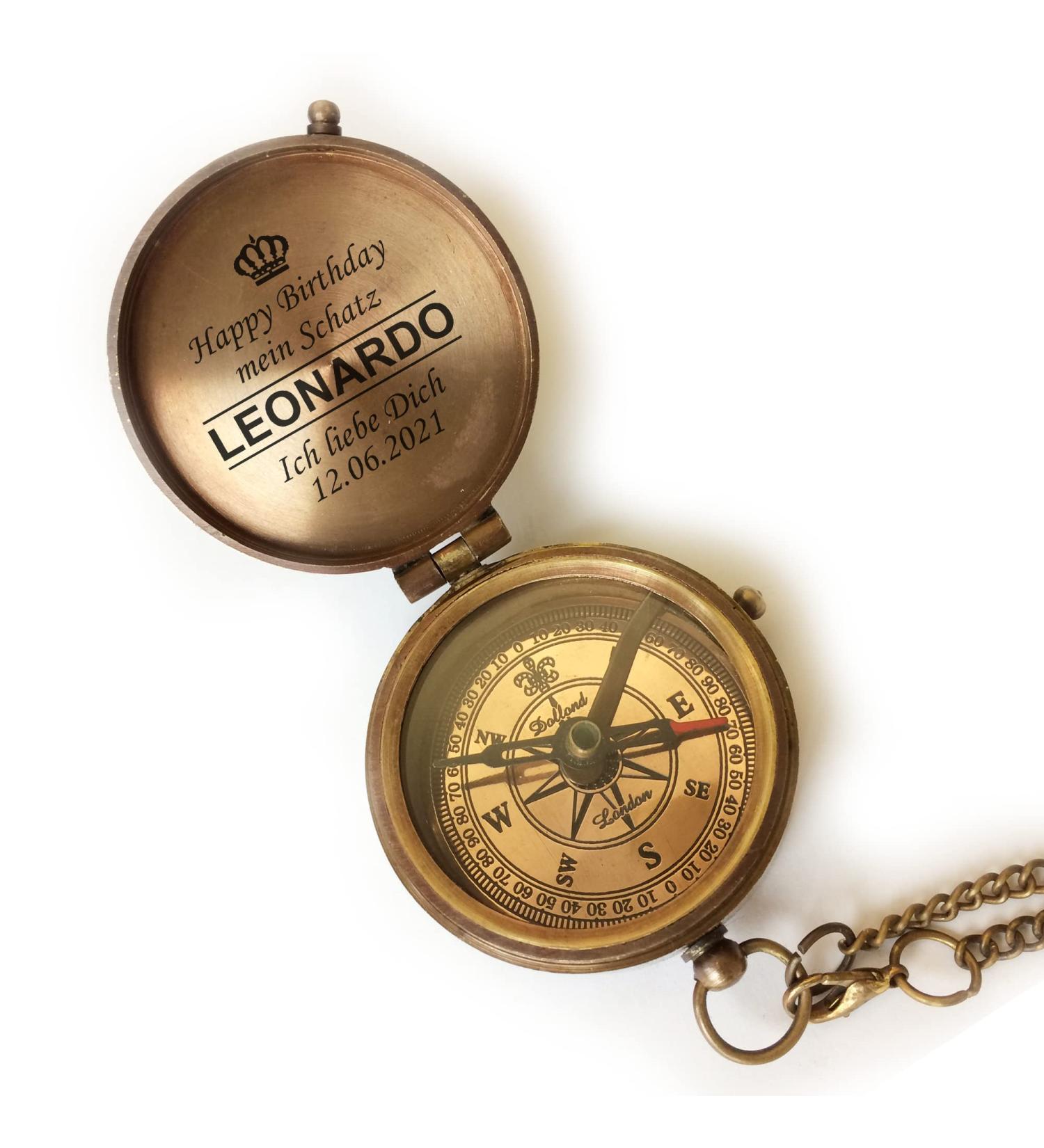 Personalized Brass Compass - Engraved Vintage Optics | Unique Gift with Leather Bag & Wooden Box - Buy Online on GoSupps.com