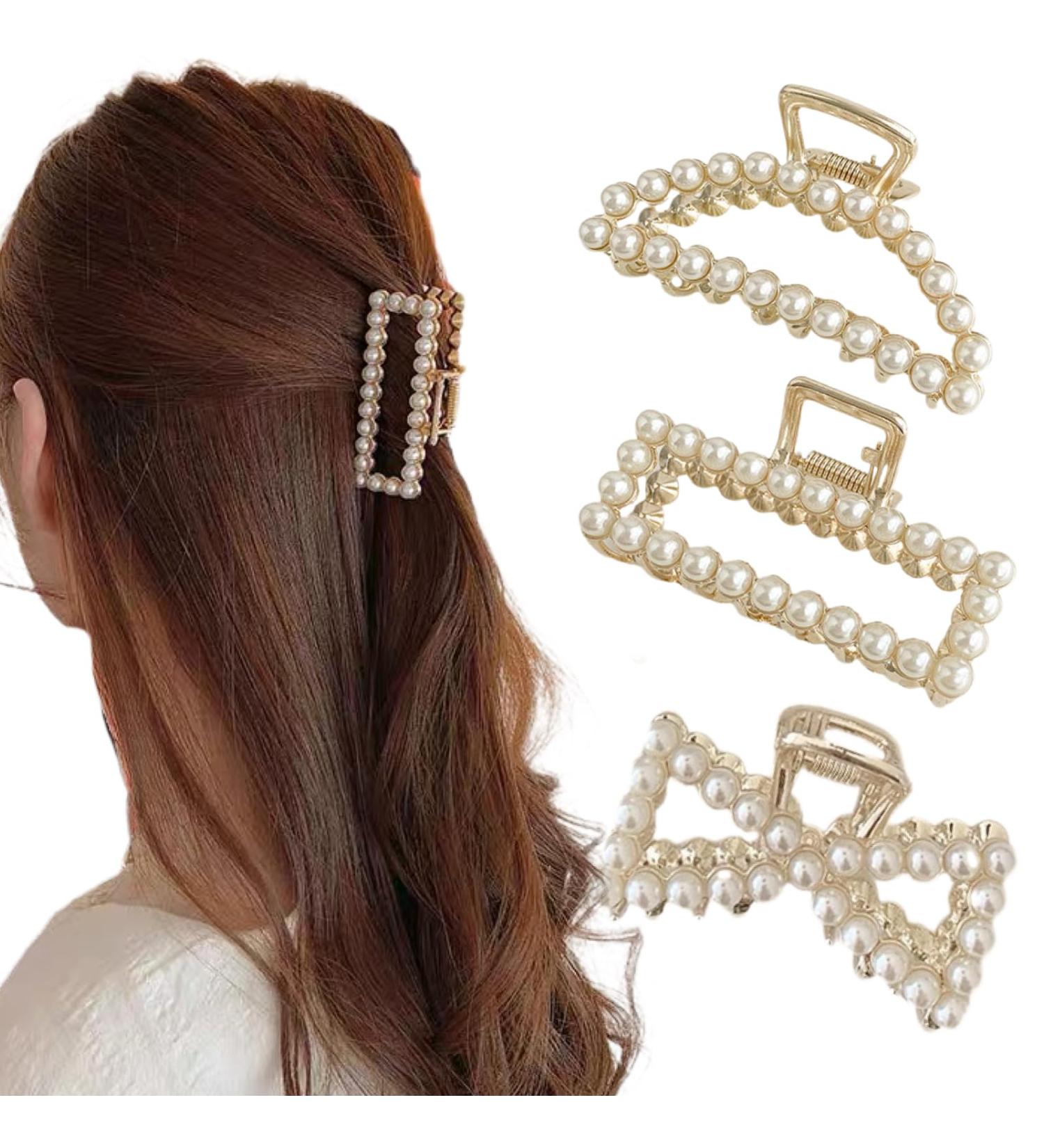 Ypkia Pearls Hair Clip Set | Gold Metal Hair Clips for Women & Girls | Medium-Sized Accessories for Thick & Thin Hair (3 Pieces) - Buy Online on GoSupps.com
