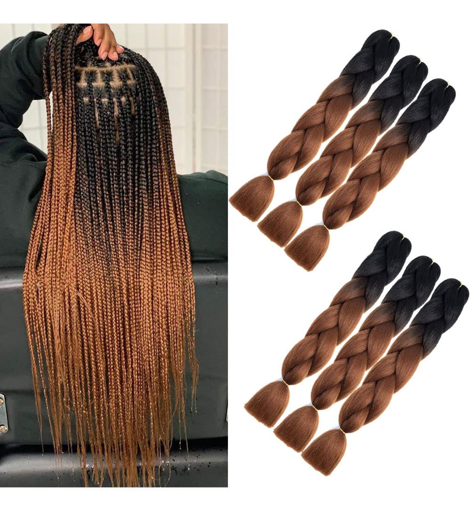 Buy 24 Jumbo Braids Hair Extensions - Black Brown Kanekalon Synthetic Crochet Braids 6 Pack | Premium Quality Braids Extensions - Buy Online on GoSupps.com