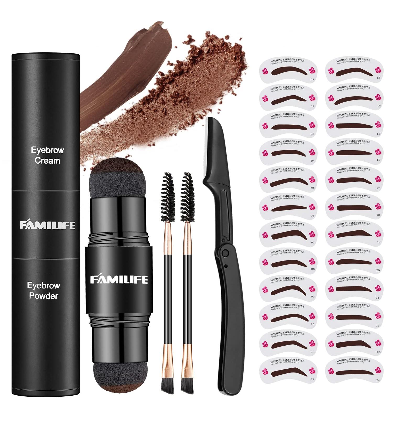 Eyebrow Stamp Stencil Kit - 24 Reusable Brow Stencils, Brushes, Trimmer, Waterproof, Easy to Use (Dark Brown) - Buy Online on GoSupps.com