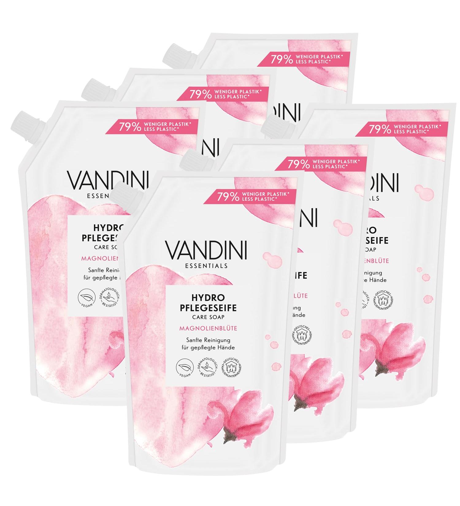  VANDINI VANDINI Pack of 6 Hydro Soap Refills with Magnolia Blossom Scent - 500 ml - Made in Germany - Vegan Liquid Soap Refill - Hand Soap Refill for Gentle Cleansing - Buy Online on GoSupps.com
