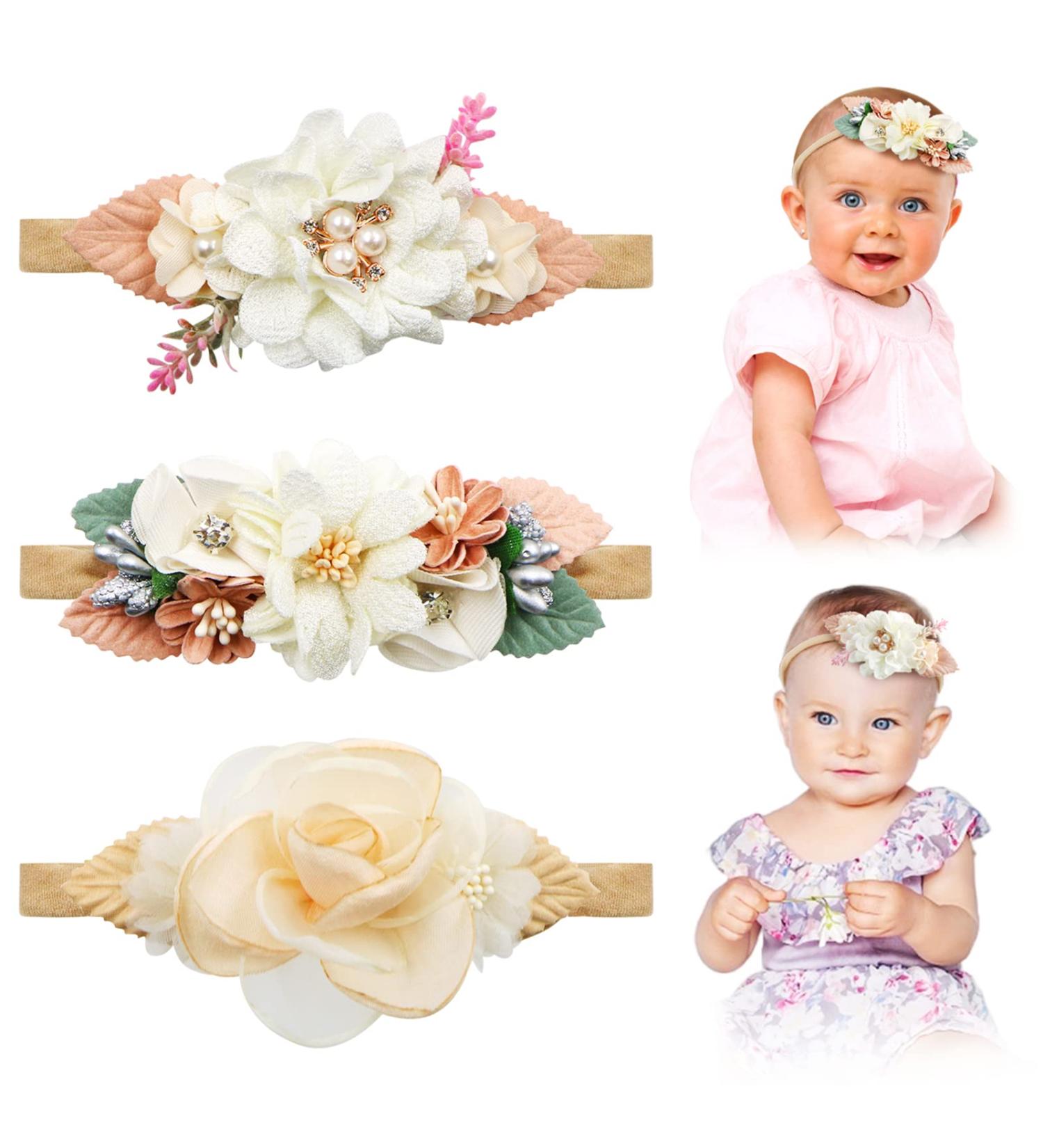 3-Piece Floral Baby Girl Headband Set | Elastic Hair Bands for Newborns & Toddlers - Buy Online on GoSupps.com