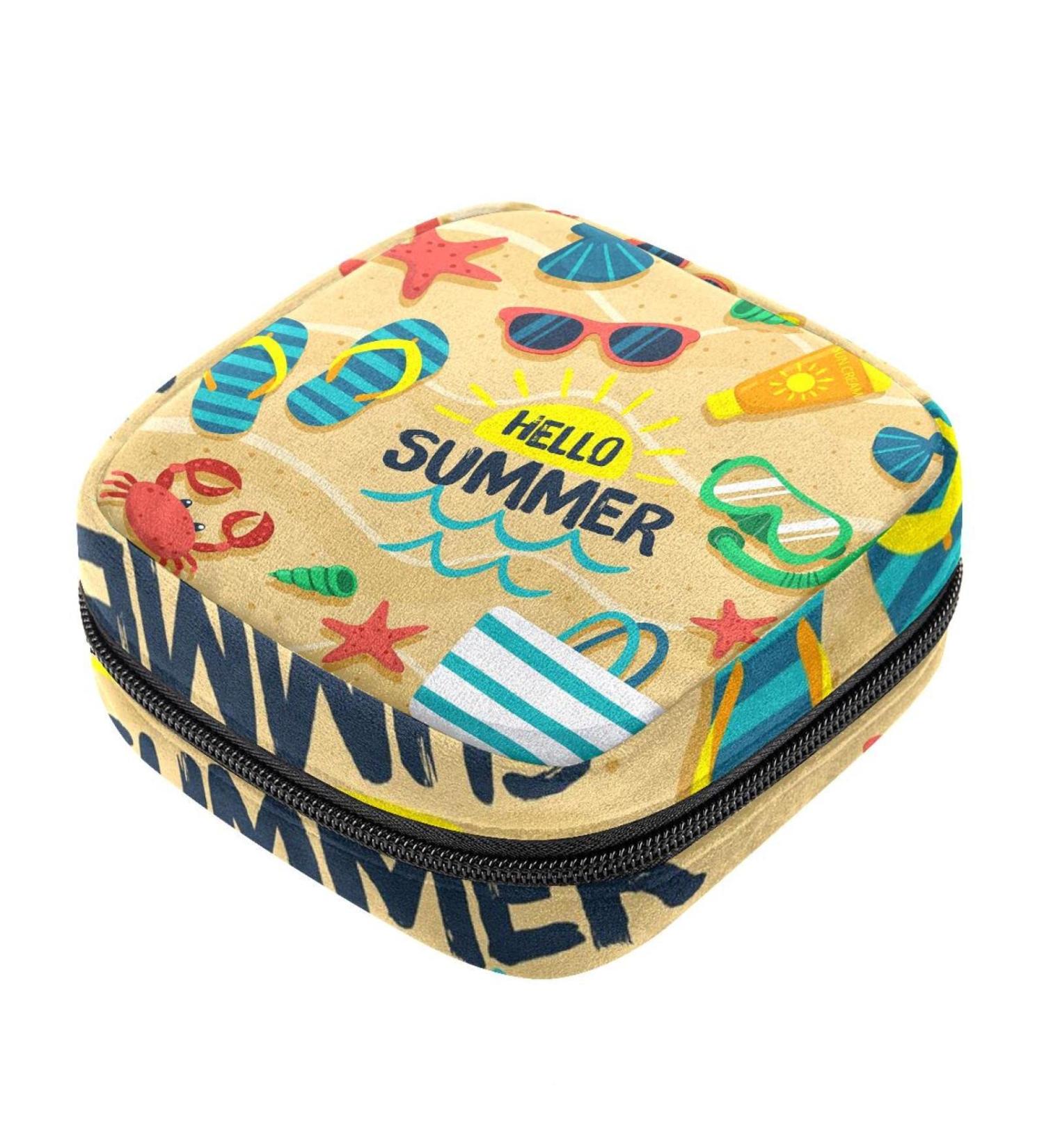 Hello Summer Beach Sand Menstrual Cup & Pad Storage Bag - Zipper Pocket for Women & Teens - Buy Online on GoSupps.com