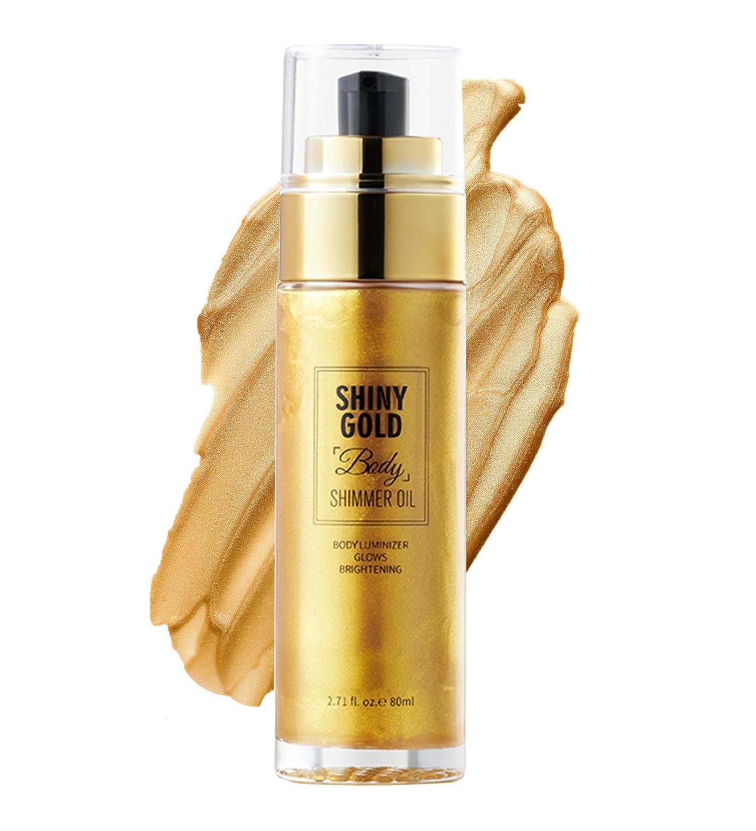 Shimmer Body Oil - Body Shimmer - Golden Brown Body Shimmer Oil for Body & Face - Body Oil for Women - Moisturizing & Non-sticky Body Oil - Body Skin Care (Shiny Gold) - Buy Online on GoSupps.com