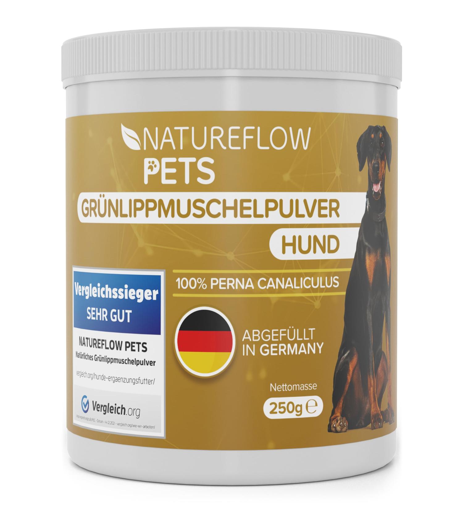 Gr nlippmussel Dog Supplement - 250g Natural Green Lip Powder for Joint Support - Test Winner for Dogs - High Acceptance Green Lip Shell Powder - Buy Online on GoSupps.com
