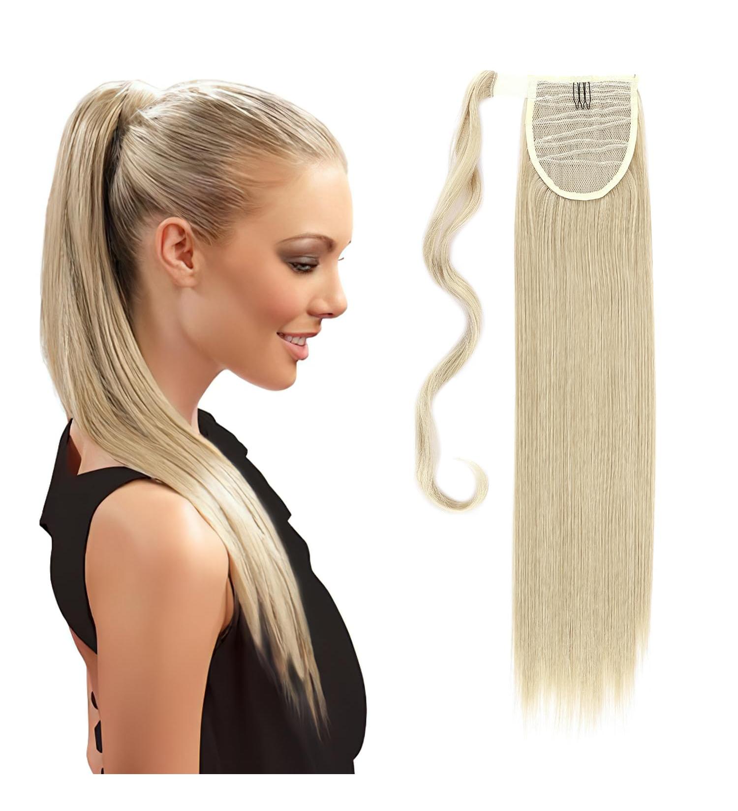 Pference Extensions: 58cm Clip-in Ponytail Extensions - Real Hair Braid Art in Smooth Ash Blonde & Bleach Blonde Mix - Buy Online on GoSupps.com