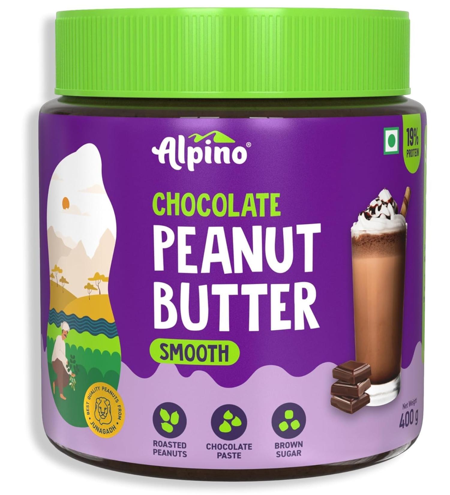 ALPI NO Chocolate Peanut Butter Smooth - Roasted Peanuts Chocolate Paste Brown Sugar & Sea Salt - 24g Protein Gluten Free Plant Based Peanut Butter Creamy (400 G) - Buy Online on GoSupps.com