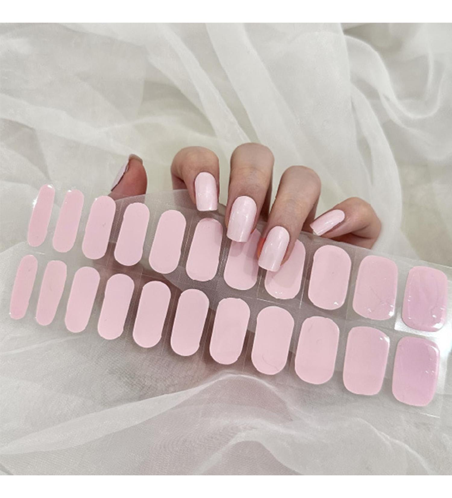 Semi Cured Gel Nail Strips - 22 Stickers in Baby Pink | Salon-Quality Self-Adhesive Wraps for French Tip Manicure | UV/LED Lamp Required - Buy Online on GoSupps.com