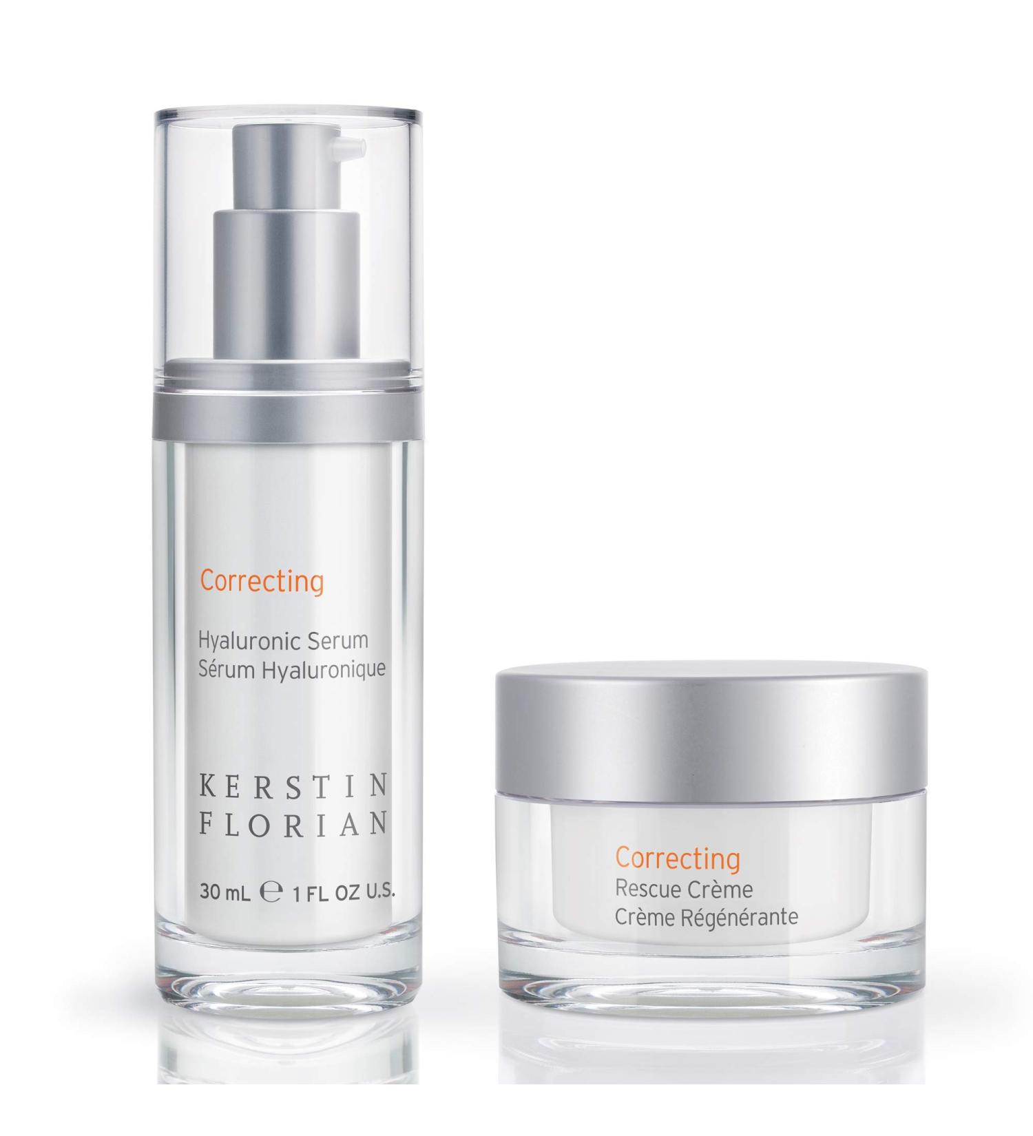 Kerstin Florian Correcting Hyaluronic Serum | Correcting Rescue Creme Set | Moisturizing Anti Aging Serum for Hydration | Healing Moisturizer with Shea Butter and Vitamin E Duo - Buy Online on GoSupps.com
