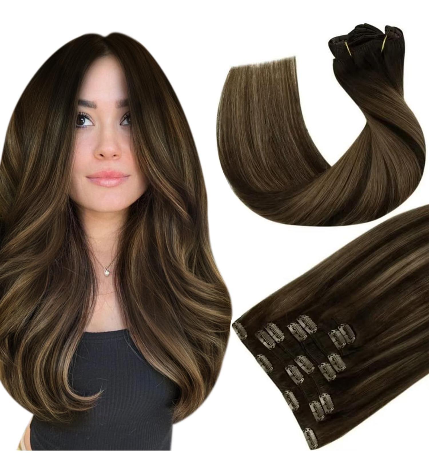 Buy Hetto Real Hair Clip Extensions - Darkest Brown Ombre #2/8/2 120g 35 cm | Premium Remy Clip-In Hair Extensions for Full Volume - Buy Online on GoSupps.com