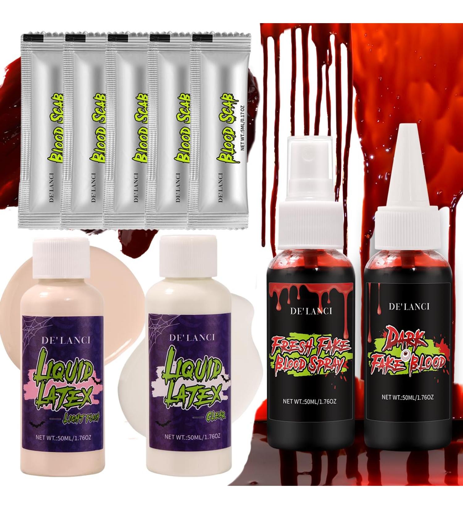 Liquid Latex & Fake Blood SFX Makeup Kit | Halloween Zombie Effects | Coagulated Blood Gel & Sprays - Buy Online on GoSupps.com