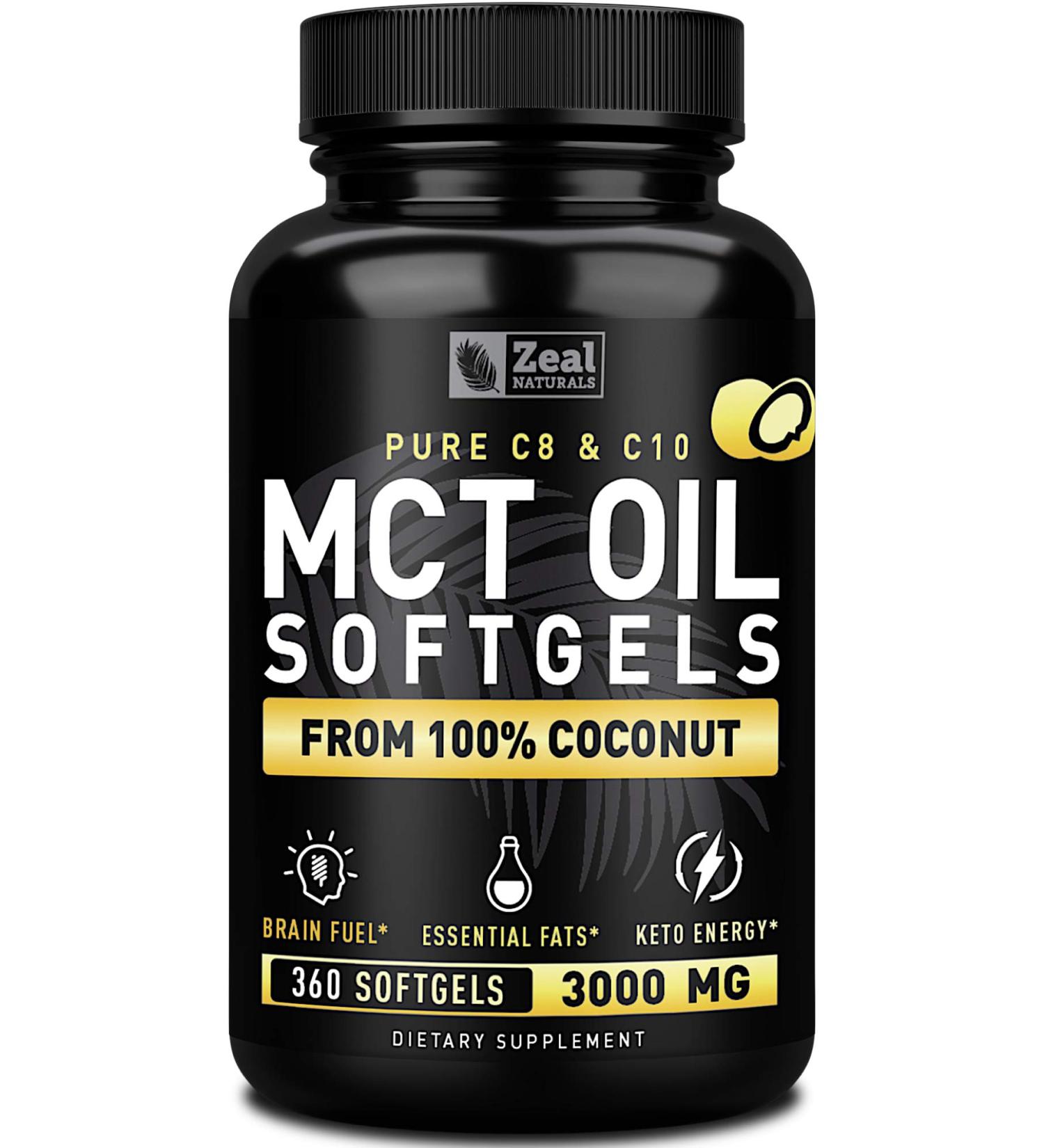 Pure MCT Oil Capsules (360 Softgels | 3000mg) - 4 Month Supply Keto Pills with Unrefined Coconut Oil - C10 & C8 MCT Oil for Brain Fuel, Energy, and Ketosis - Octane Oil Supplement - Buy Online on GoSupps.com