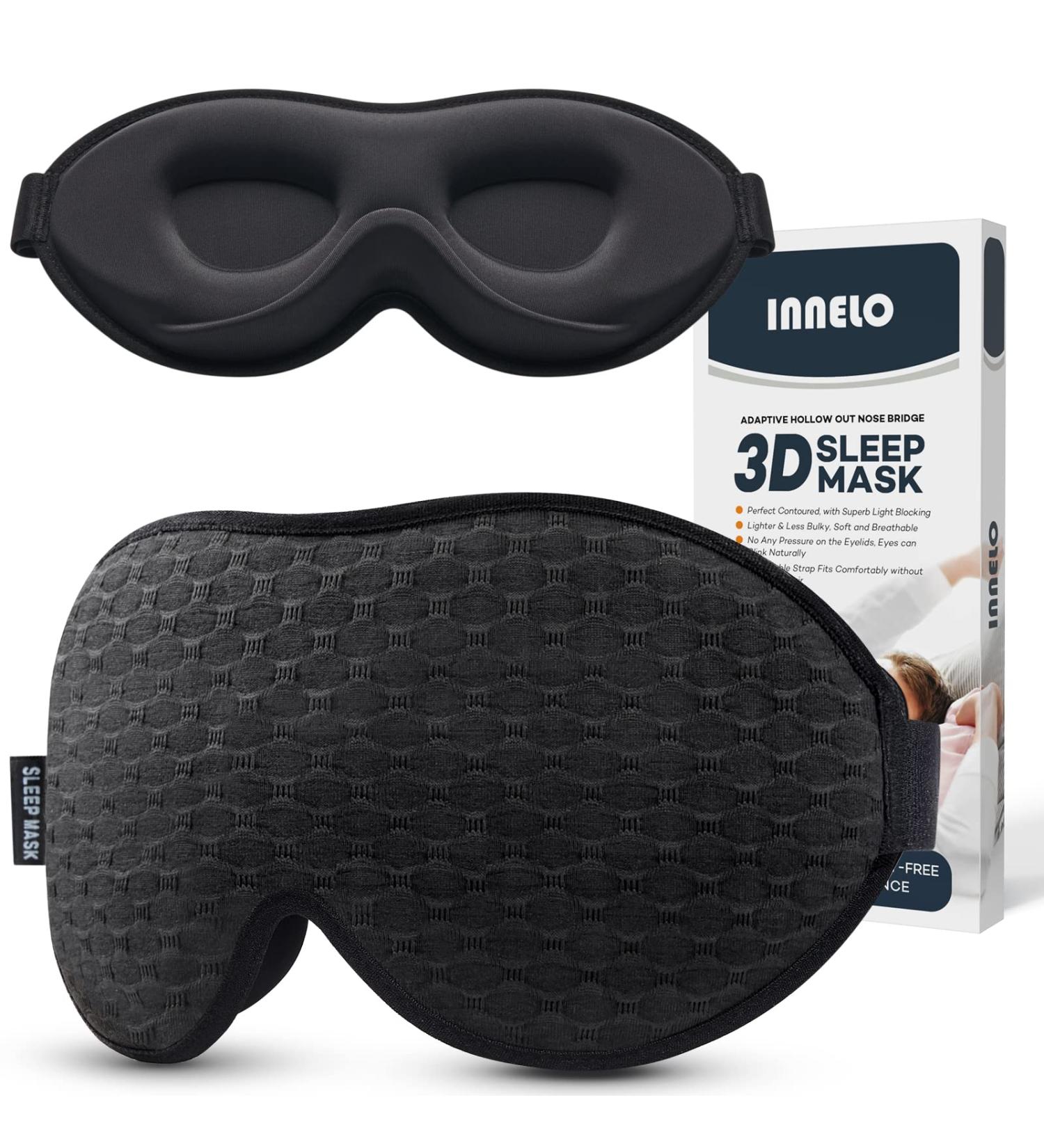 INNELO Sleep Mask 2023 - Light Blocking 3D Contoured Eye Mask for Men & Women - Comfortable & Breathable - Ideal for Sleeping, Travel & Insomnia - Black - Buy Online on GoSupps.com