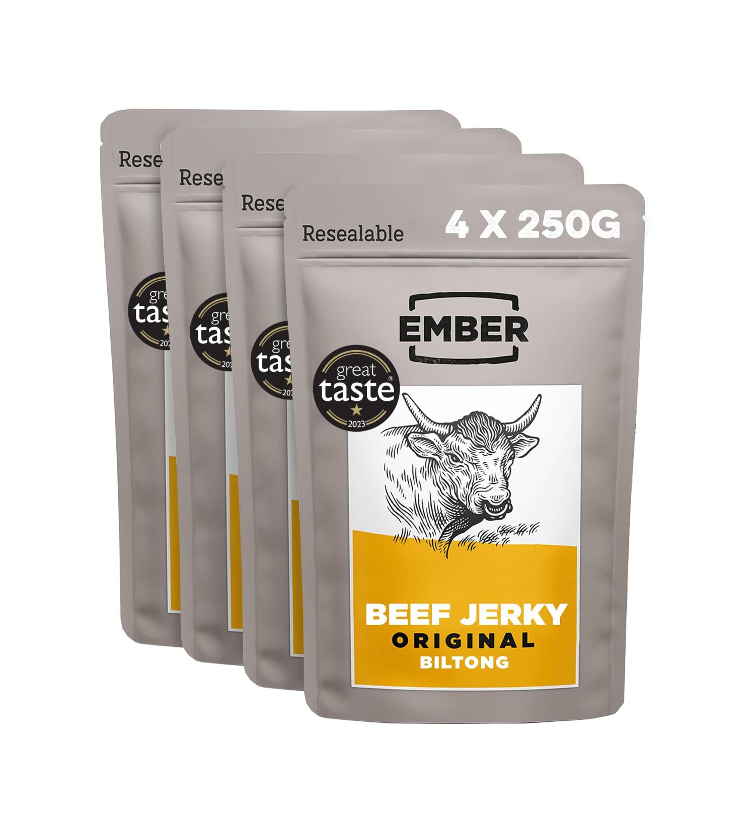 Ember Snacks Biltong Beef Jerky 250g - Low-Calorie High-Protein Snack from British & Irish Beef - Best for On-the-Go - Buy Online on GoSupps.com