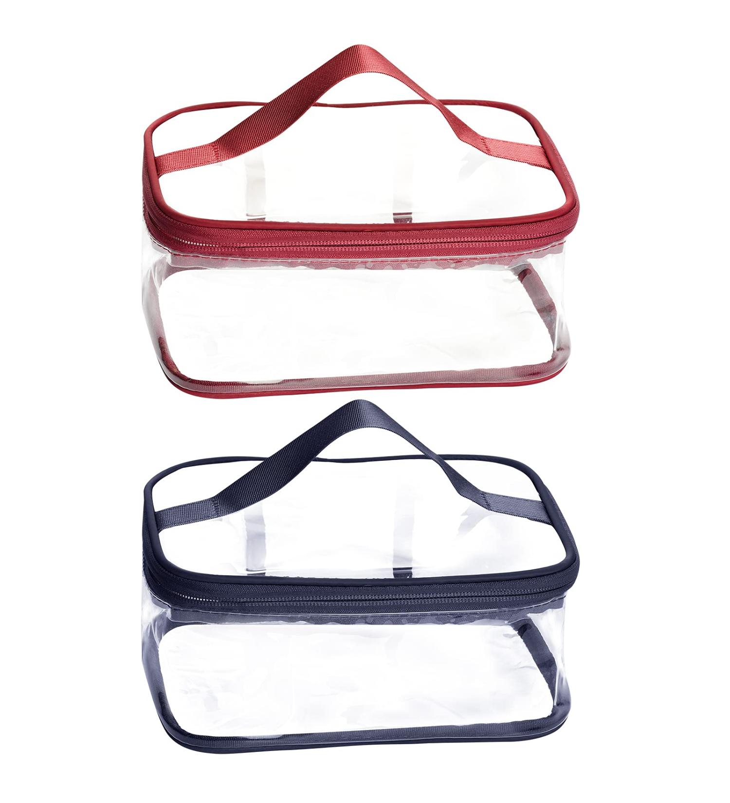 Travel Makeup Bag Set - 2 Pack Clear PVC Zippered Cosmetic Organizers (Wine Red, Navy) - Buy Online on GoSupps.com