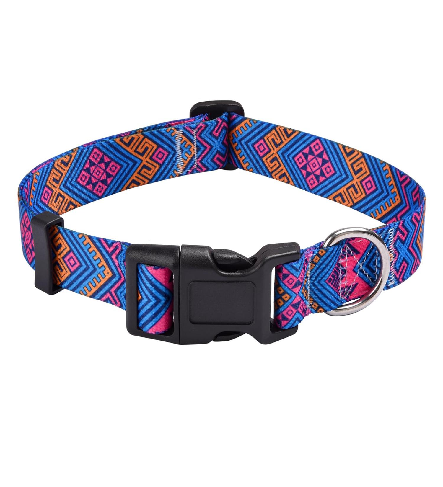 Mihqy Adjustable Dog Collar - Soft Bohemian Design for All Sizes | Comfortable Floral & Geometric Patterns - Perfect for Small Medium & Large Dogs (Neck 38-63 cm Width 2.5 cm) - Buy Online on GoSupps.com