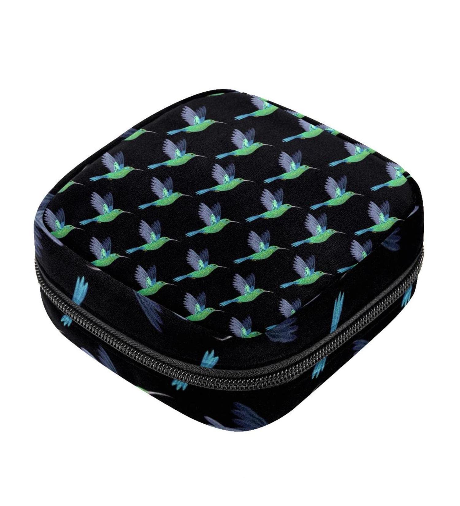 Kolibri Pattern Women's Bandage Storage Bag - Portable Menstrual Cup Pocket with Zipper for Teenagers & Women - Buy Online on GoSupps.com