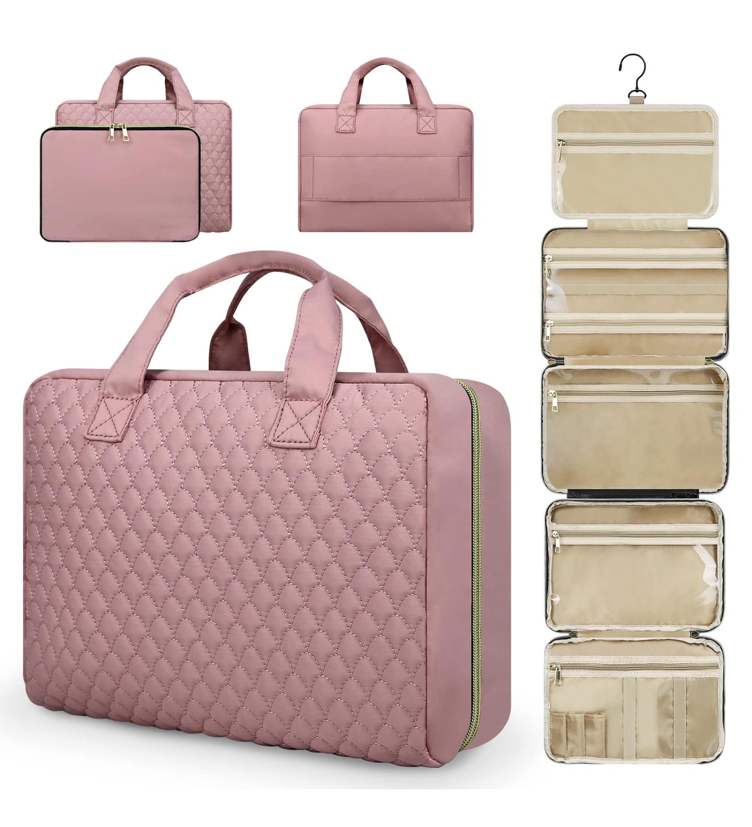 3 In 1 Detachable Hanging Travel Toiletry Bag Large Capacity Makeup Cosmetic Organizer with Luggage Belt Waterproof Clear Compartments Pink