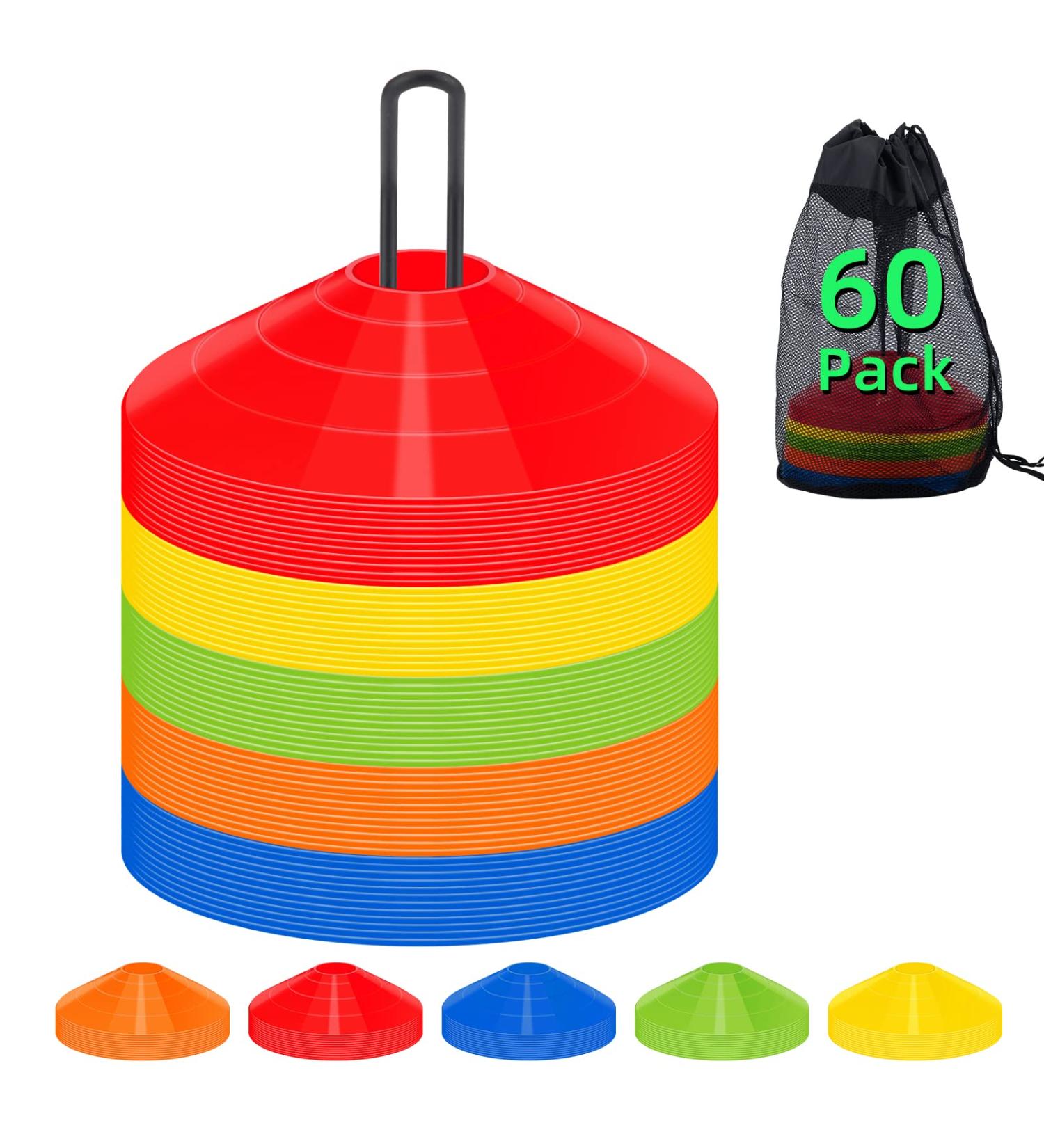 60 Pack Agility Soccer Cones with Carry Bag - Training Cones Set for Football, Basketball, and Sports Drills - Buy Online on GoSupps.com