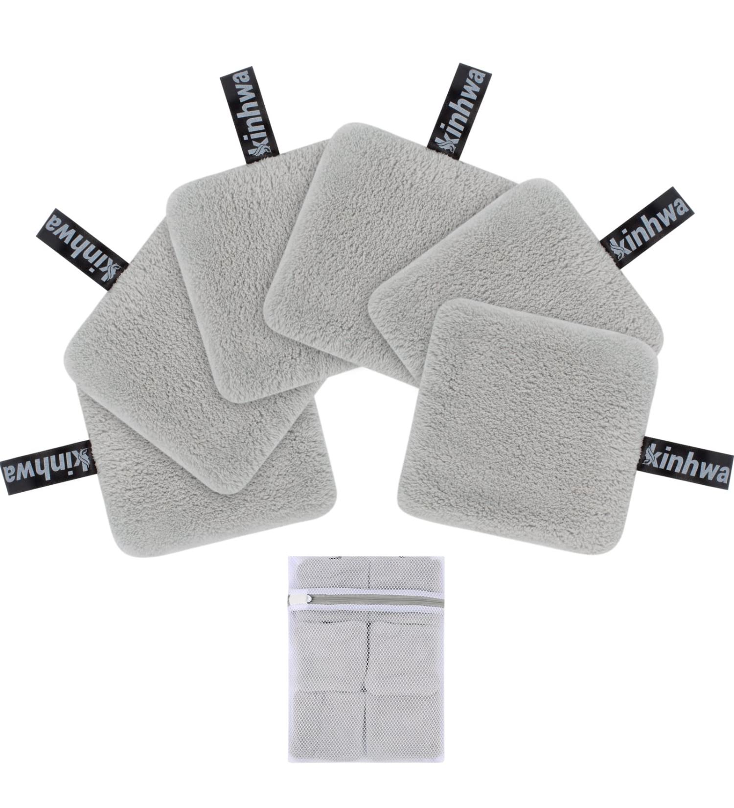 Kinhwa Slimming Pads - Washable Reusable Cotton Makeup Remover & Super Soft Facial Cleaning Pads with Laundry Bag - 6 Light Gray Microfiber Pads (10cm x 10cm) - Buy Online on GoSupps.com